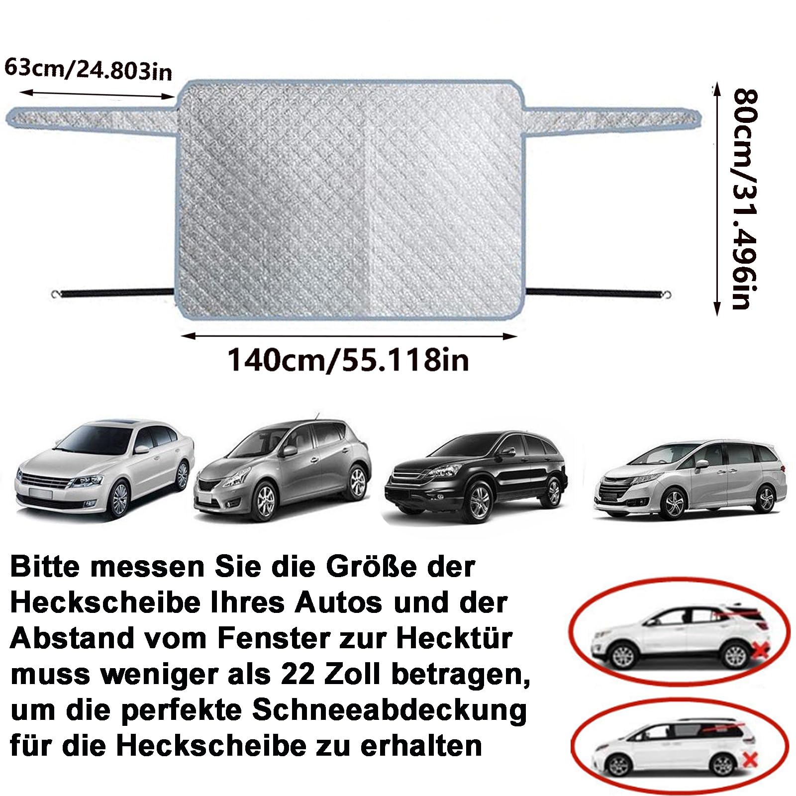 Copertura per lunotto posteriore auto, 140 x 80 cm, antivento, antigelo con 4 magneti, 2 elastici, copertura per lunotto posteriore universale per la maggior parte delle auto e dei SUV