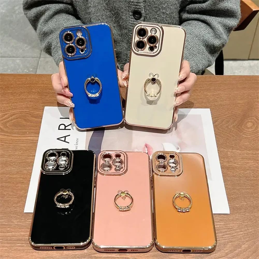 Funda de teléfono con Forma de corazón de Amor en el Lateral, galvanizada y Suave, para iPhone 11, 12, 13, 14 Pro MAX, XS, X, XR, 15 Plus, Funda de Silicona con Anillo, Azul, para iPhone 11
