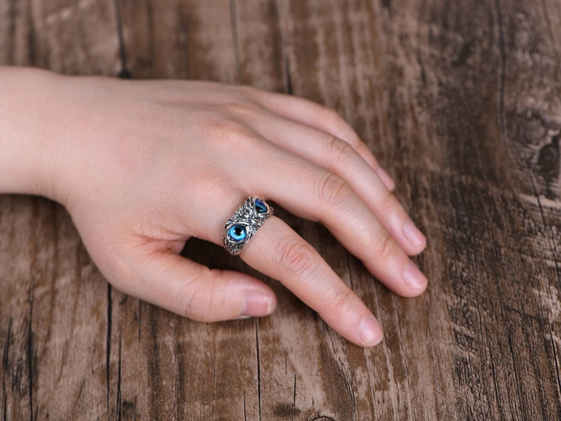 KnSam Ringe Sterling Silber 925, Eule Form Ring Silber Junge für Herren, Band Ring mit Stein Blau, Echt Silber Schmuck