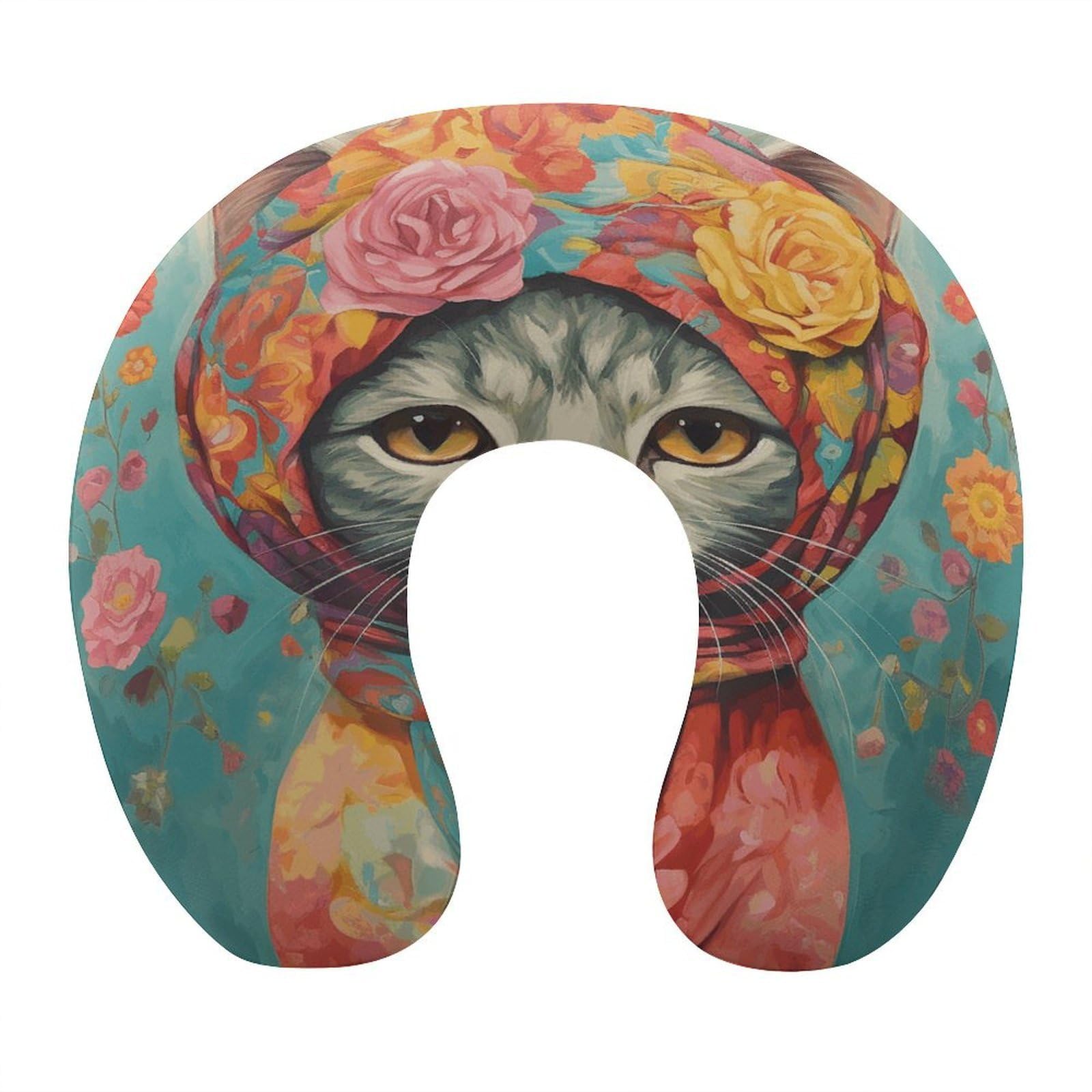 Btcowzrv Style Hand Drawn Cat U Shaped Neck Pillow Travel Pillows