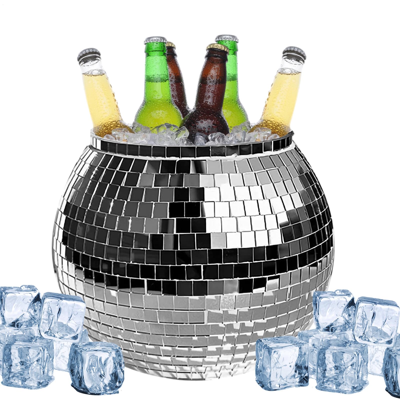 Cubitera de hielo – Cubo de hielo con bola de discoteca | 3L reflectante cóctel Íce Büucket, disco cerveza vino enfriador de vino, copa reflectante champán, botella de bebidas de bola para bar