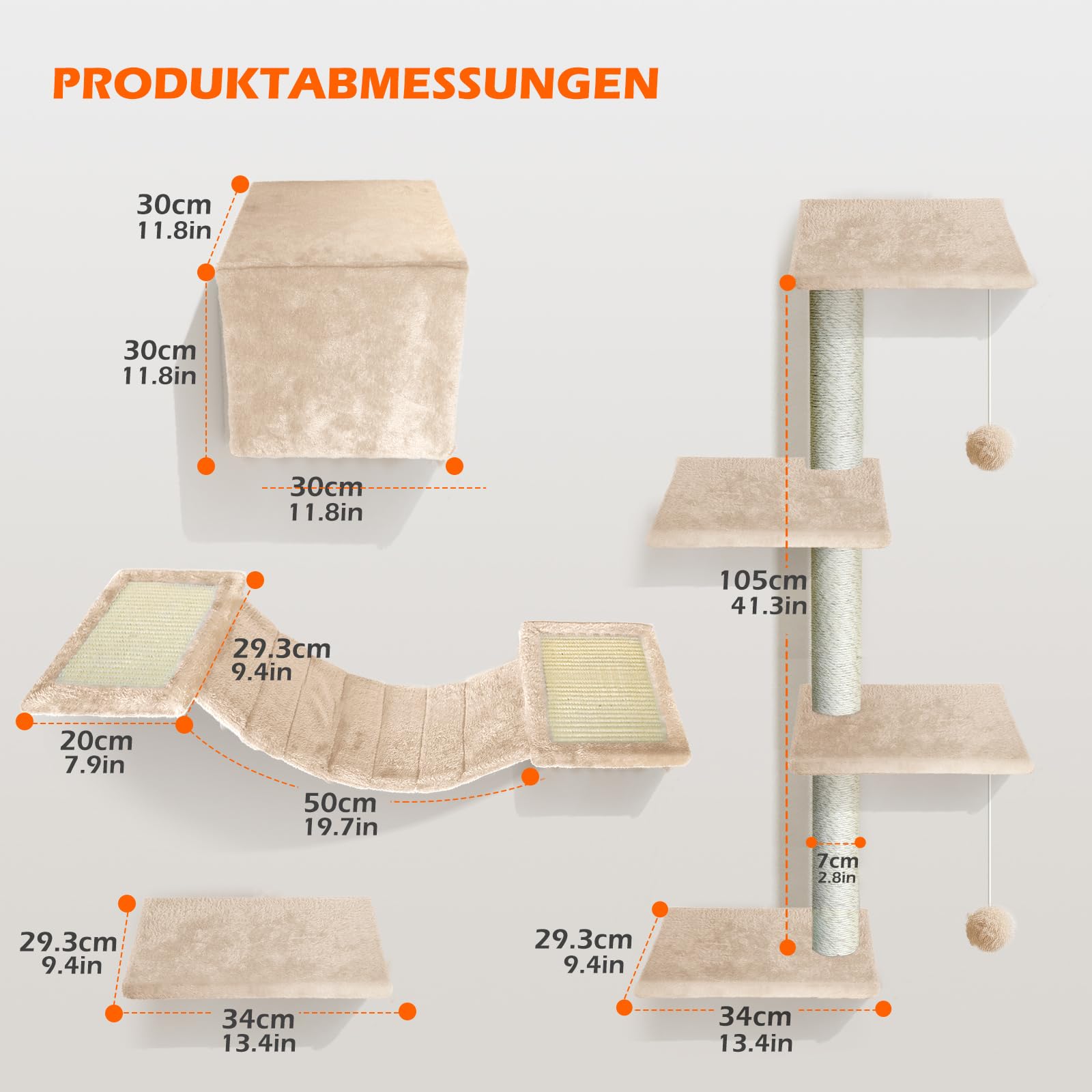 Kletterwand Katzen, Kletterwand Set 10 -teiliges für Katze, Groß Katzen Wandelemente mit Kratzbaum, Katzenhaus, Katzenbrücke, Sisal Kratzsäulen für den Innenbereich bis 10 kg