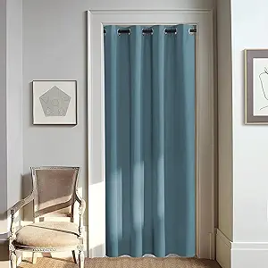 NICETOWN Door Curtain for Closet Doors 80 Inches Long 1 Panel, Blackout Doorway Curtain for Open Closet Bedroom, Room Divider Living Room for Privacy (Smoky Blue, 1 Panel, 46W x 80L)