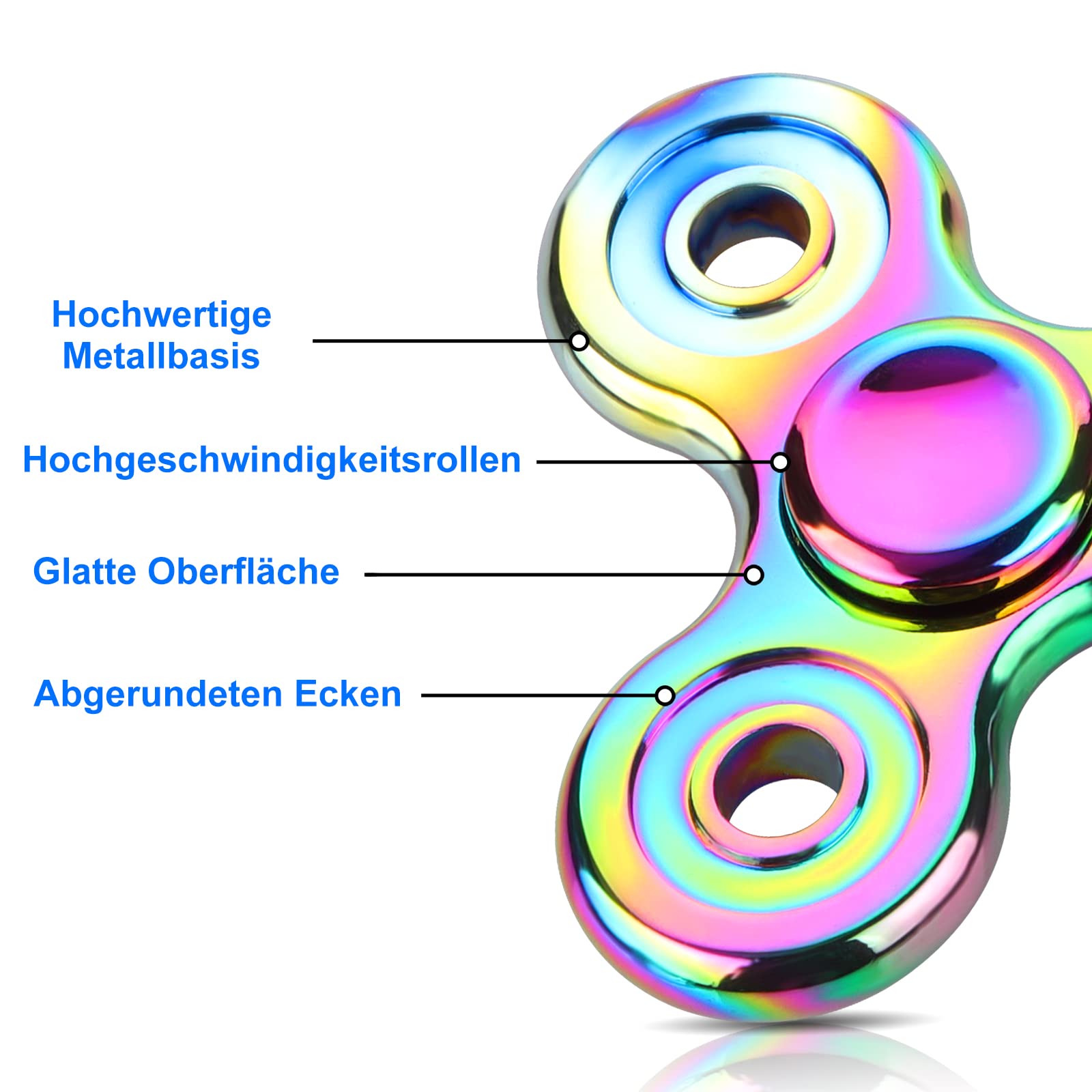 Coolden Fidget Spinner Metall Finger Spinner Fidget Toys EDC Edelstahl Lager 2-5 Min Hochwertig Hand Kreisel ADHD Anti Stress Spielzeug Tri-Spinner Geschenk für Kinder Erwachsene Bunt - 2