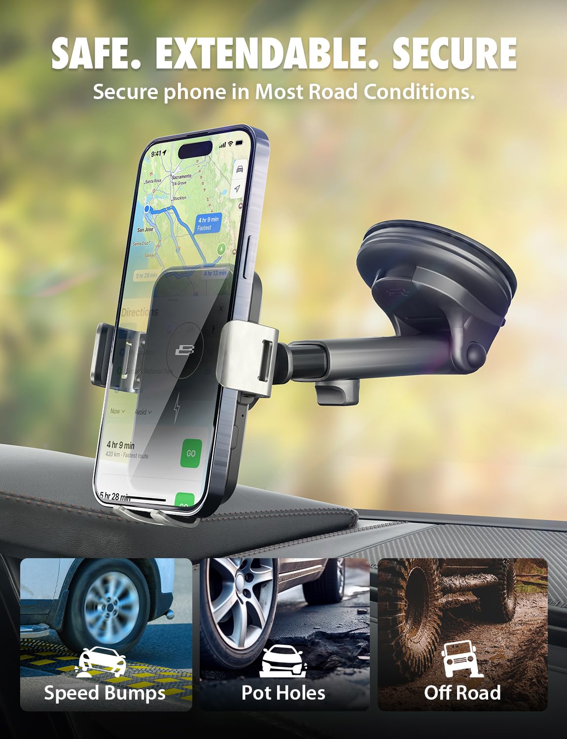Bracketron PwrUp Auto - Soporte de Carga inalámbrica rápida Qi de 15 W para Coche, salpicadero, Rejilla de ventilación, Cargador de teléfono Celular