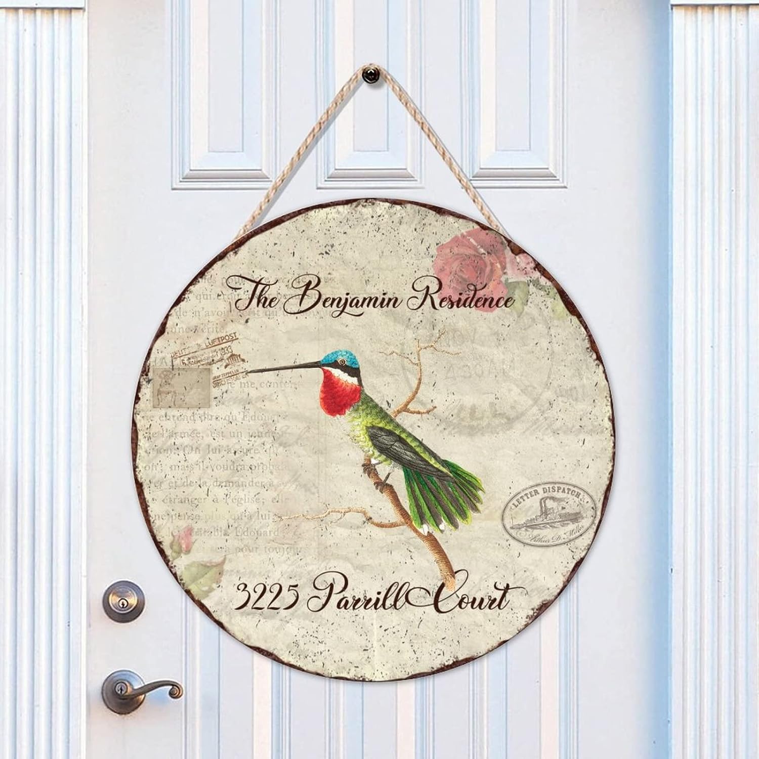 Custom Name Home Address Hummingbird Wood Door Sign, Custom Round Door Hanger Sign, 16" x16" Custom Family Name Wall Hanging Sign Plaque for Backyard Porch Farmhouse Front Door Decor Gifts