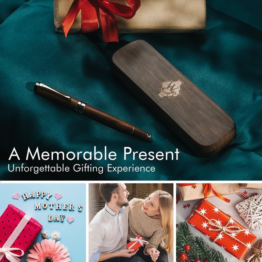 Wordsworth & Black Fountain Pen Set, Luxury Bamboo Wood - Medium Nib, Gift Case; Includes 6 Ink Cartridges, Ink Refill Converter -Journaling, Calligraphy, Drawing, Smooth Writing [Brown Wood]