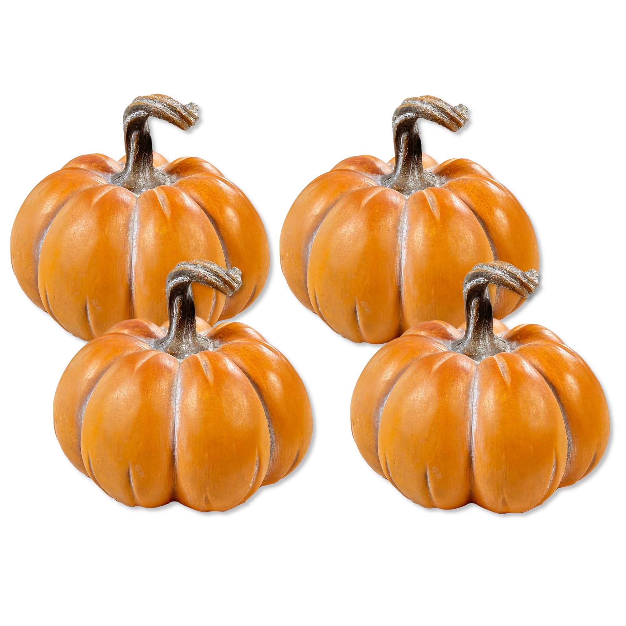 Polyresin Kürbis orange 16 x 14cm - 4 Stück Tisch-Deko Herbst wie echt Pumpkin Halloween Dekofigur