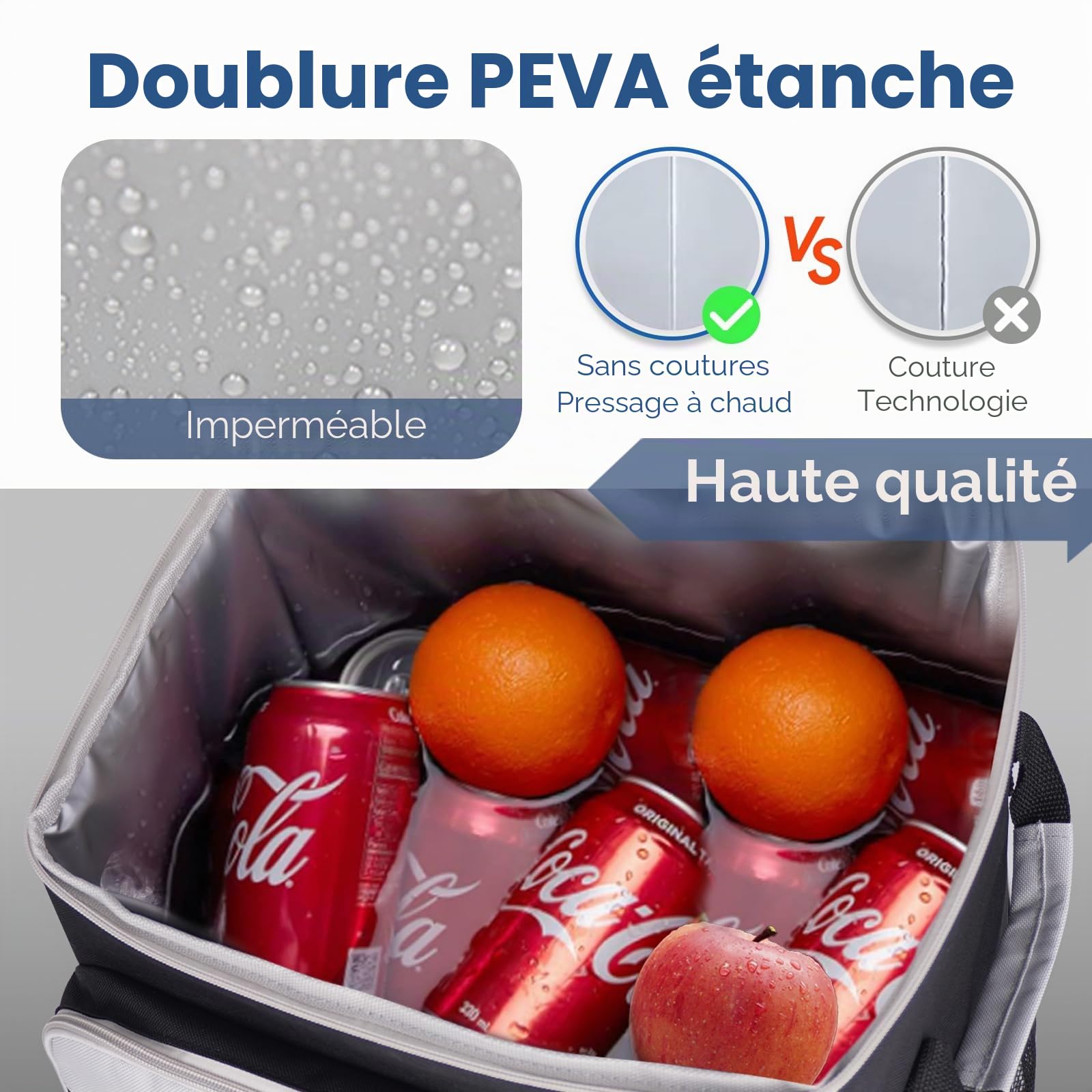 Sac isotherme à roulettes 50 L/80 canettes - Grand sac isotherme pliable et imperméable - Pour la plage, le camping, le pique-nique, le shopping