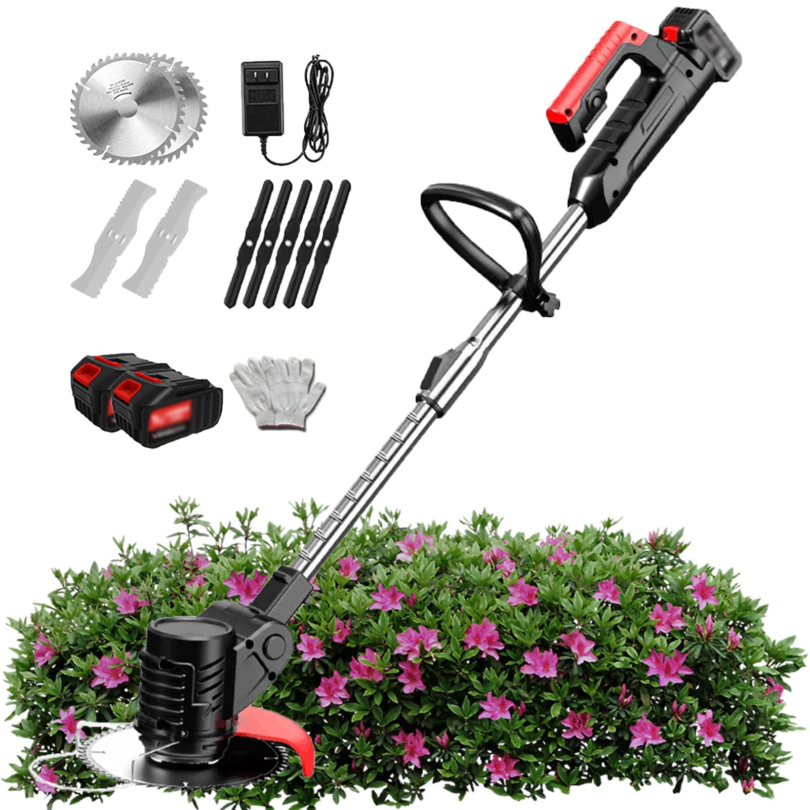 YLANMEI 82800Mah Electric Cordless Weed Eater Portable Brush Cutter To Trim Weeds Rechargeable Home Edging Tool With 3 Blades For Garden, Lawn, Yard 24V/4.0Ah
