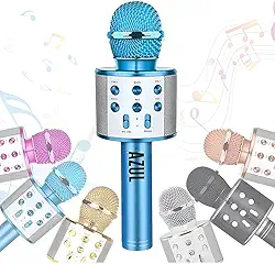 Microfone Infantil Karaoke Sem Fio Recarregável USB para Crianças Menina Menino Festas Eventos Portátil (AZUL)