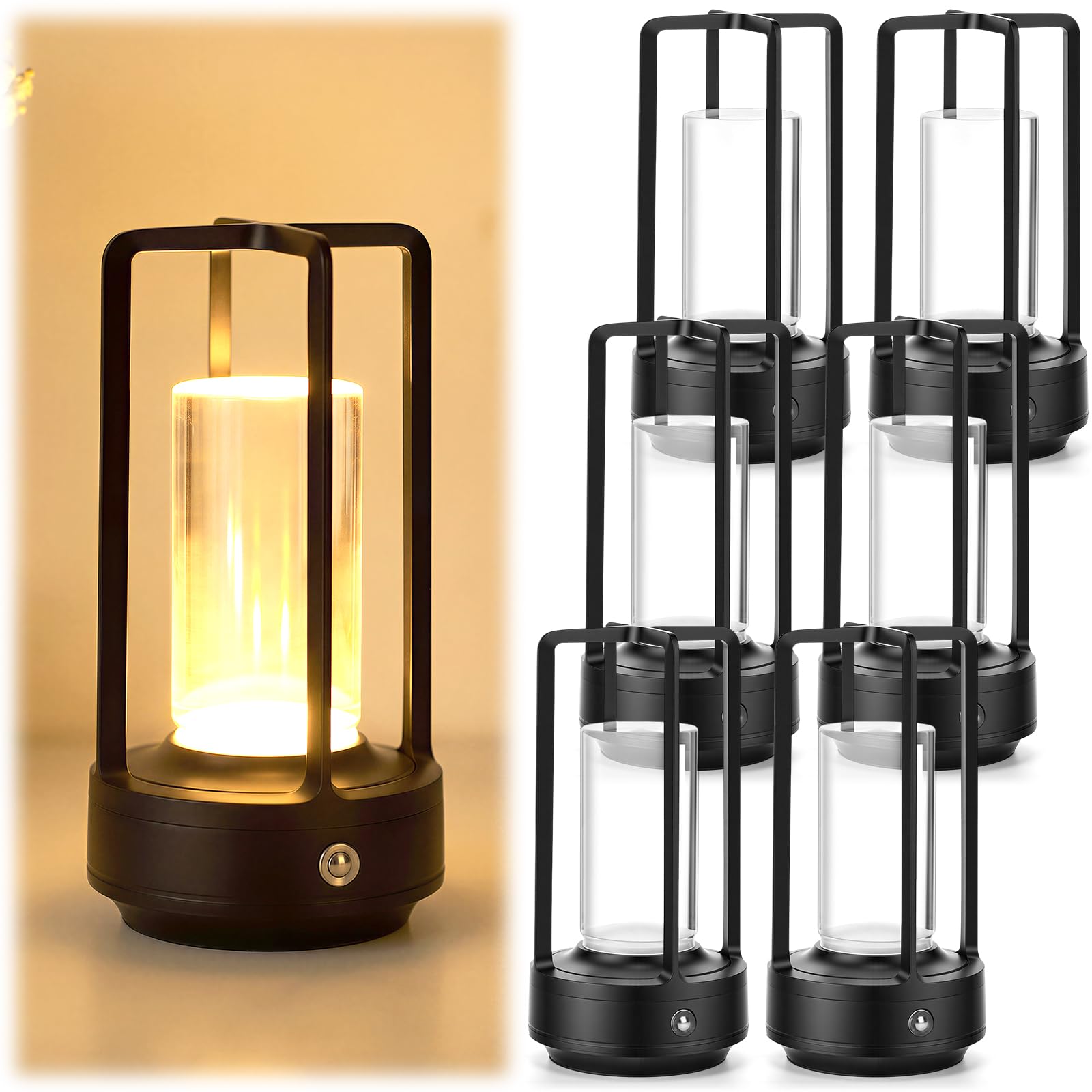 Photo 1 of ZeahVeyora 6 Pack Portable Metal Table Lamp LED Rechargeable Cordless Table Light Battery Operated Desk Touch Lamp 3 Color Stepless Dimming Light for Home Outdoor Camp Patio Bar Restaurant(Black)