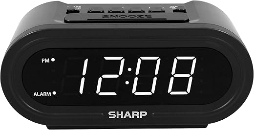 Sharp Digital Alarm with Accu Set Automatic Smart Clock, Never Needs Setting (Midnight Black White