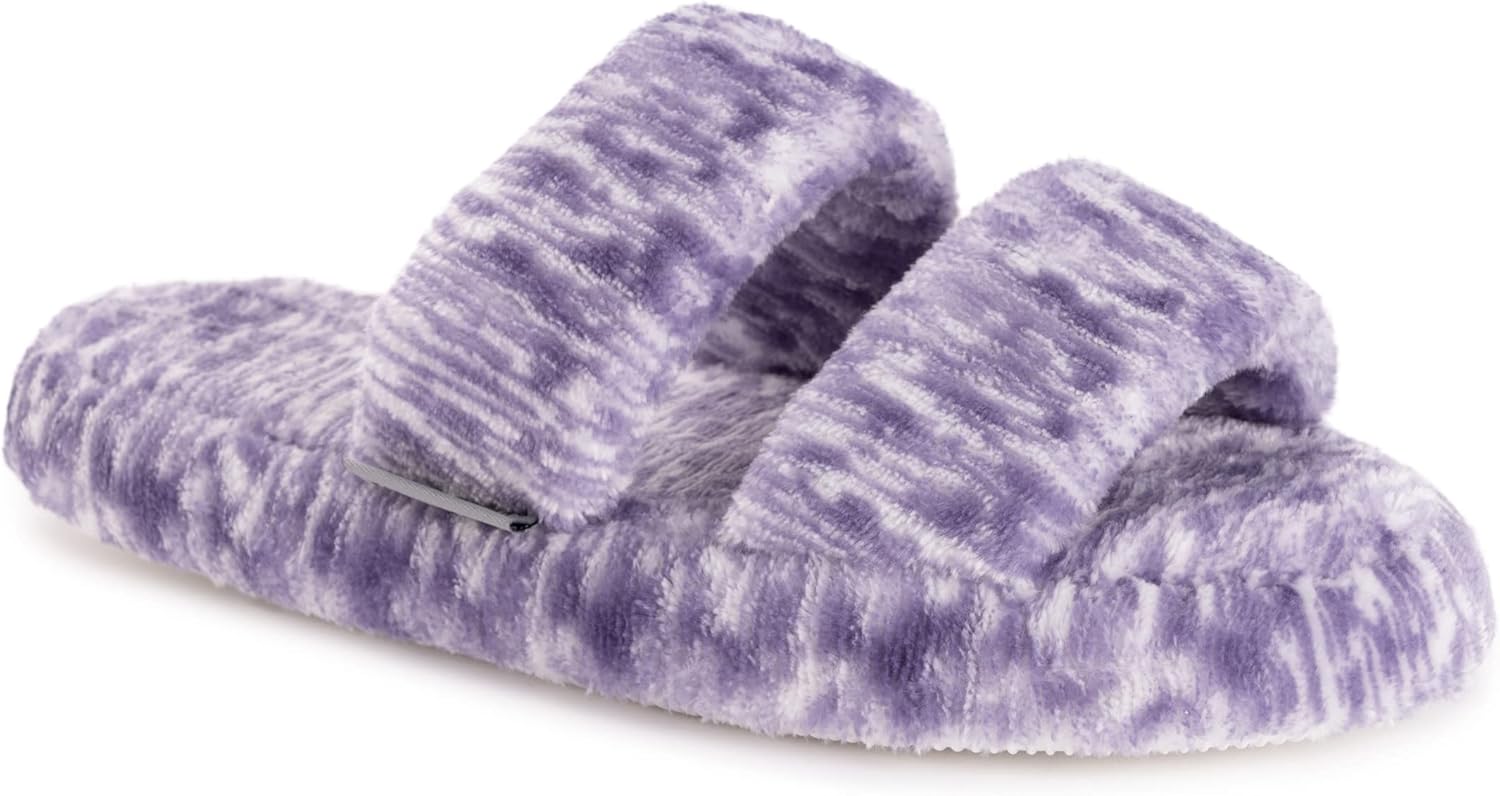 MUK LUKS Kathy Ireland Women's Tulip 2 Stripe Slide Slippers,Purple,S