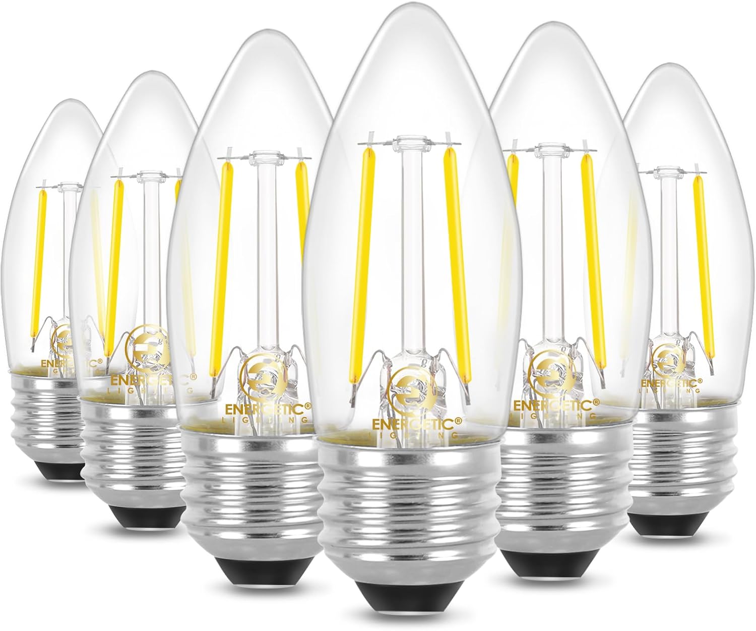 Energetic B10 B11 LED Filament Bulb E26 Candelabra Medium Base 5000K Daylight, 4W(40W Equivalent) 300 Lumens Dimmable Decorative Candle Light Bulb, Pack of 6