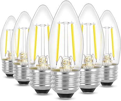 Energetic B11 LED Filament Bulb E26 Candelabra Medium Base 5000K Daylight, 4W(40W Equivalent) 300 Lumens Dimmable Decorative Candl
