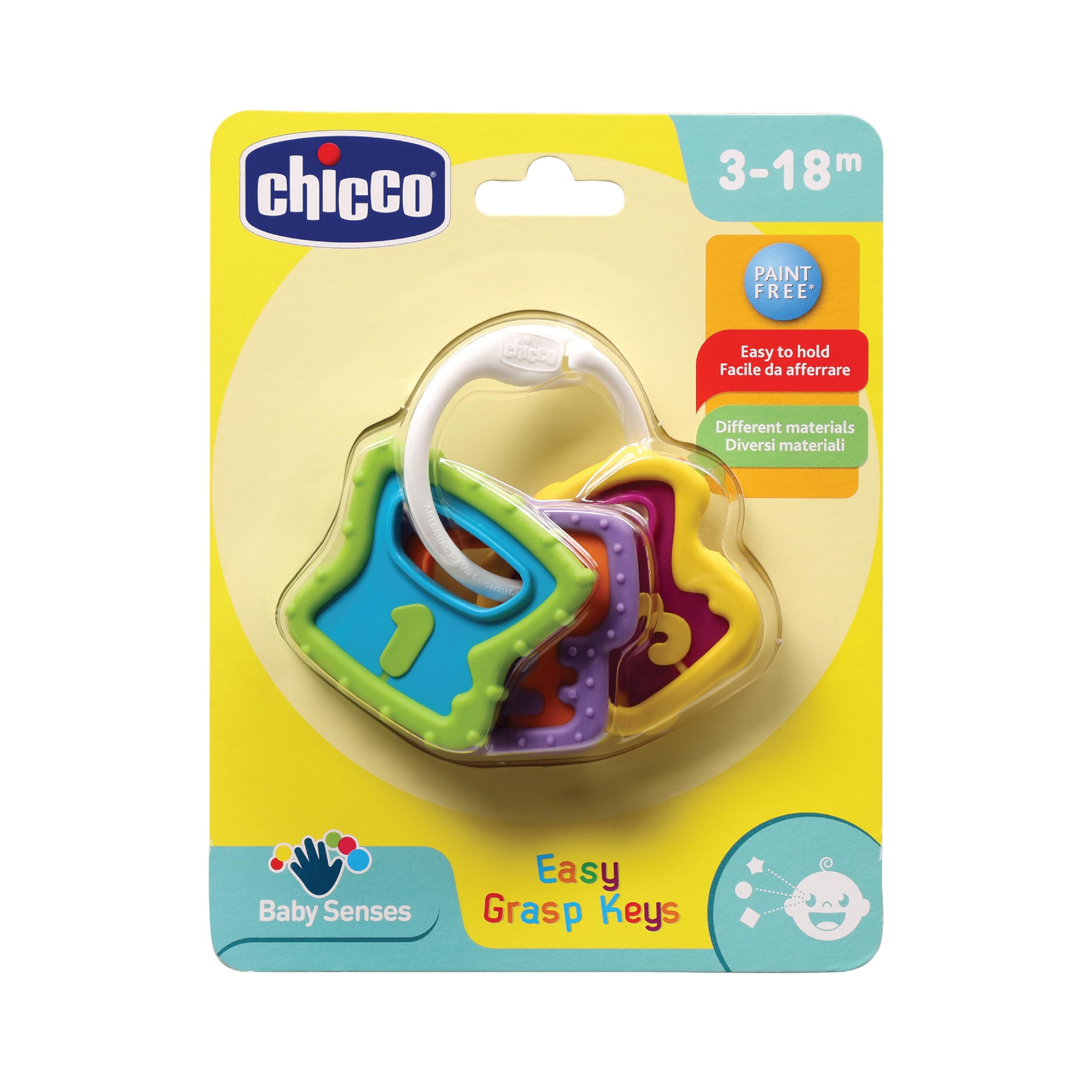 Chicco Easy Grasp Ring |Rattle for 3 months to 18 months|6 Detachable Colorful Rings for Chaining |Soft Plastic Teething Toy for Babies|Encourages Sensory & Motor Skill Development|Paint-free