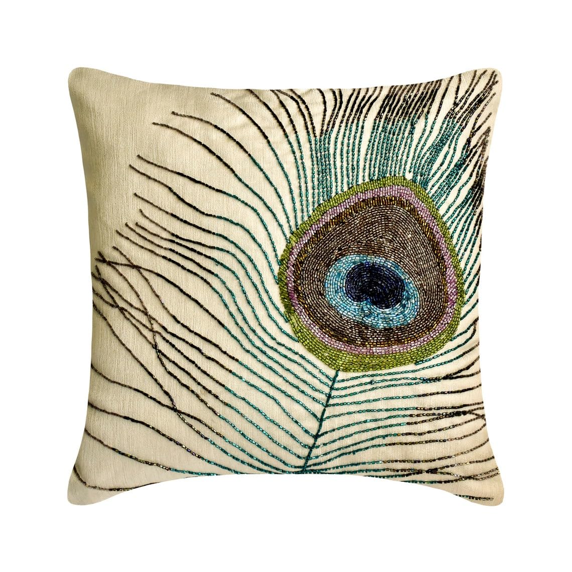 The HomeCentric Blue Euro Sham Pack of 2, 65x65 cm (26"x26"), Velvet Peacock Feather Beaded Accent Cushion Covers, Square Throw Euro Pillow Sham, Nature & Floral Pattern Art Deco Style - Bird Of Juno โ image 1