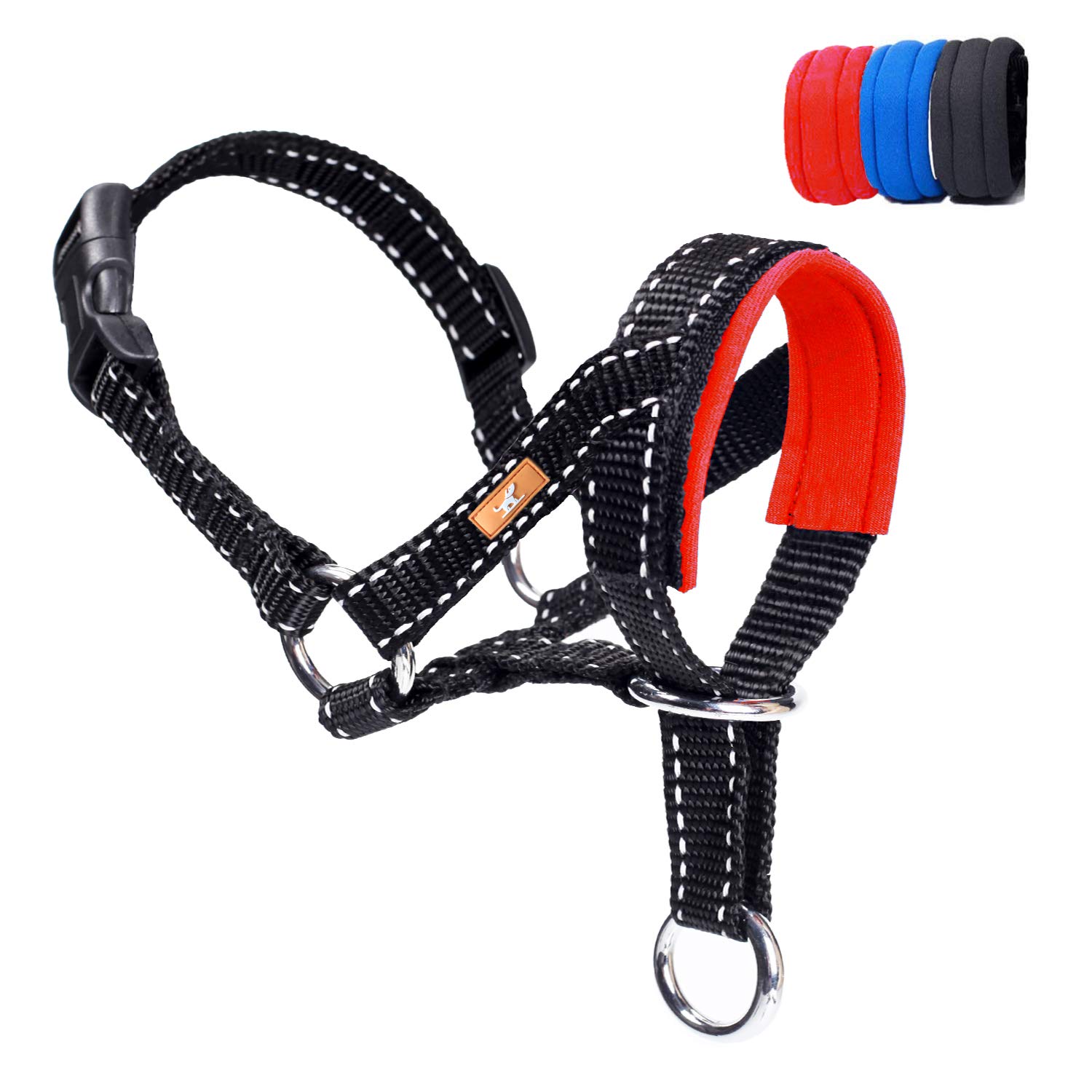 Dog Head Collar, Head Collar with Reflective Strap to Stop Pulling for Small Medium and Large Dogs, Adjustable (M, Red)