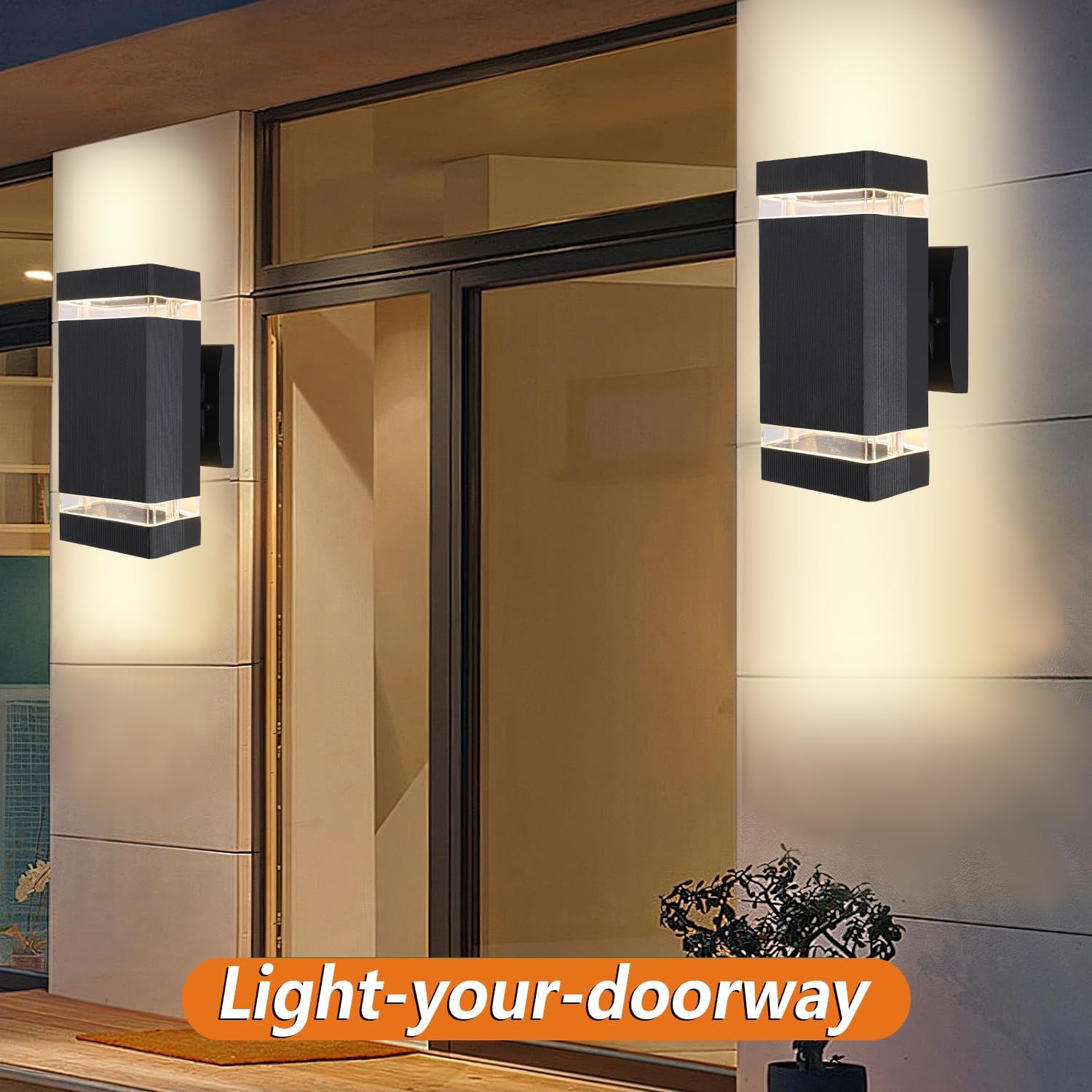 LED Outdoor Wall Lights, 2 Pack Square Up and Down Porch Lighting Fixture Wall Mount, Modern Aluminum Exterior Wall Sconces Waterproof Outside Lights for House