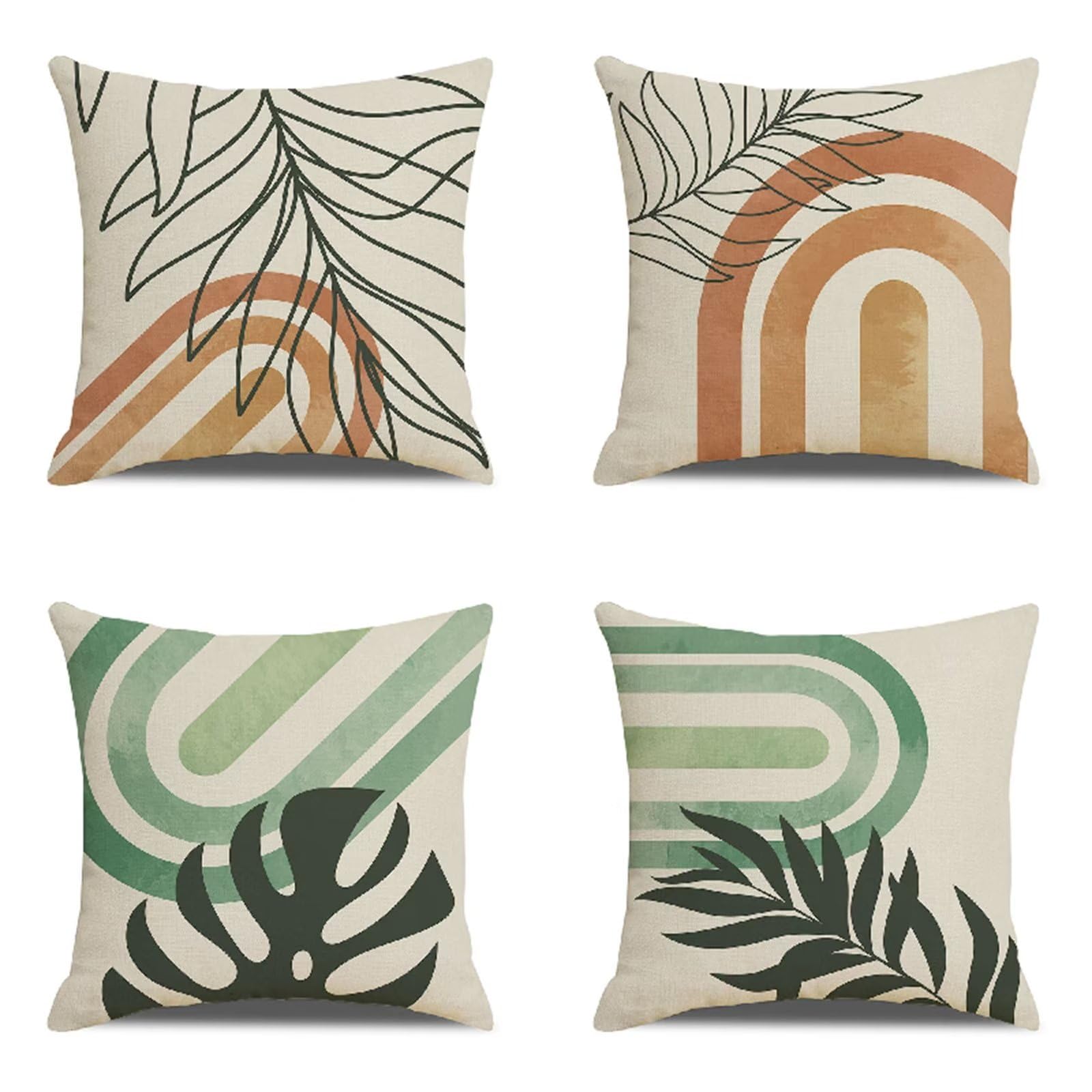 Pack of 4 Pattern Decorative Throw Pillow Covers, Nordic Summer Outdoor Pillow Covers, Square Double Sided Waterproof Soft Cushion Case, for Couch Sofa Living Room Bedroom Decor 55x55cm/22x22in S-6392