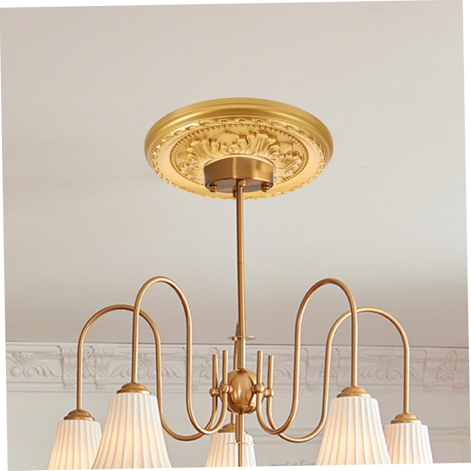 Decorative Round Ceiling Medallion for Light Fixtures 15-inch PU Ceiling Cover Plate Lightweight and Easy to Install for Chandeliers and Fans Stylish Home Décor
