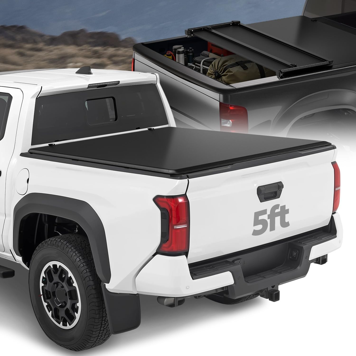 Auto Dynasty Truck Bed Tonneau Cover Compatible with 2016-2025 Toyota Tacoma 5Ft Fleetside/Styleside Bed, Soft Tri-Folding Matte Black Vinyl Top, 17 18 19 20 21 22 23 24