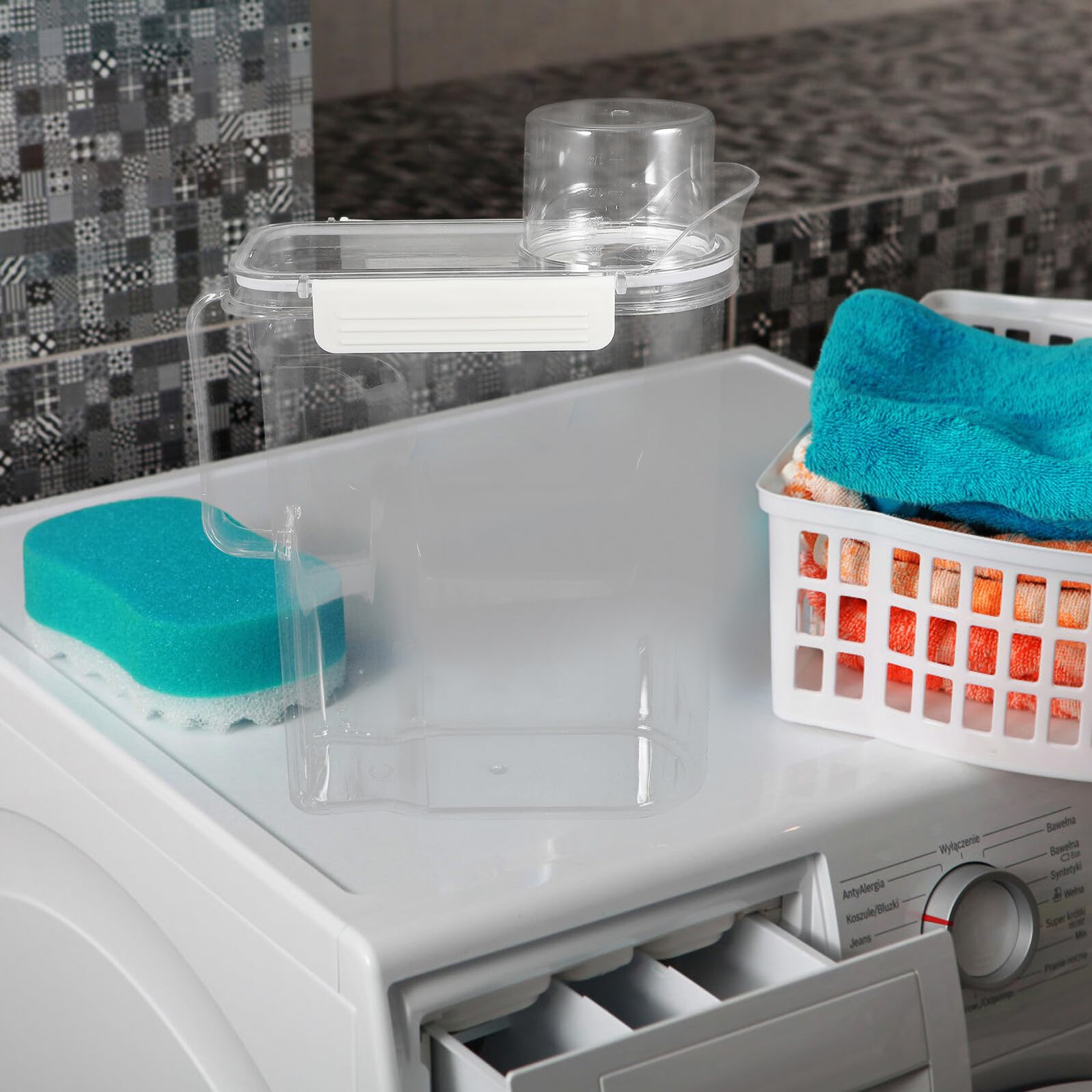2 Szt. Duży Pojemnik Proszek Do Prania Szt z Pokrywą Szczelny Plastikowy Pojemnik Detergent Do Prania Płynnego i Proszkowego Detergentu