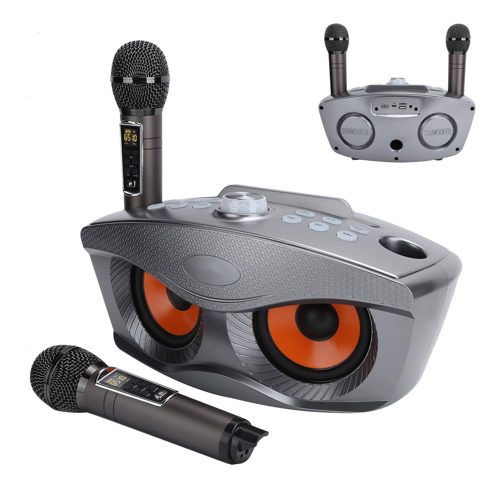 Karaoke Maschine, Bluetooth Karaoke Anlage, Tragbares PA Lautsprecher System mit 2 Drahtloses Mikrofon, Lautsprecher mit Handyhalter für Heimparty,Hochzeit,Kirche usw