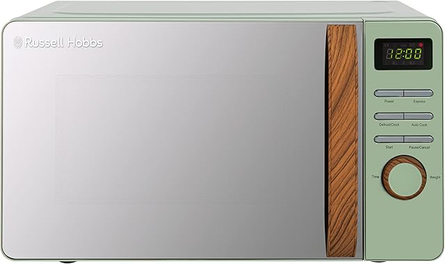 Russell Hobbs RHMD714MG-N 17 Litre Matt Green Digital Microwave with Wood Effect handle and dials'