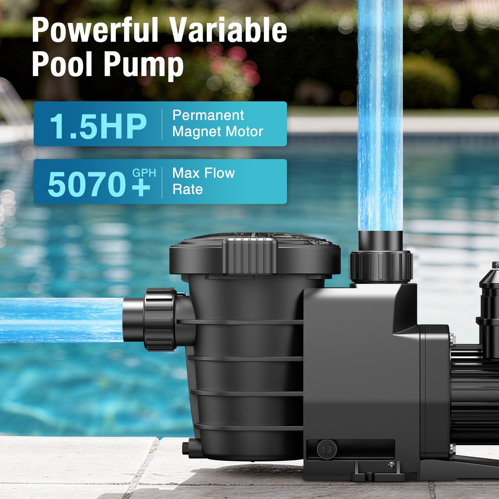 CrestWave Bomba de piscina de velocidad variable, control de Samrt, cesta de filtro grande, eficiencia energética, alto flujo, ideal para piscinas enterradas, spas, bomba de piscina de 1.5 HP con