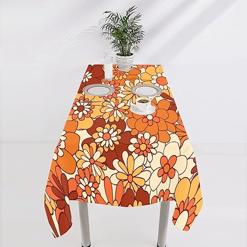Miniatura 1270 de Mantel floral hippie, diseño retro de los años 70, naranja, rosa, azul, floral, bohemio, estampado estético de margaritas, para fiesta, picnic