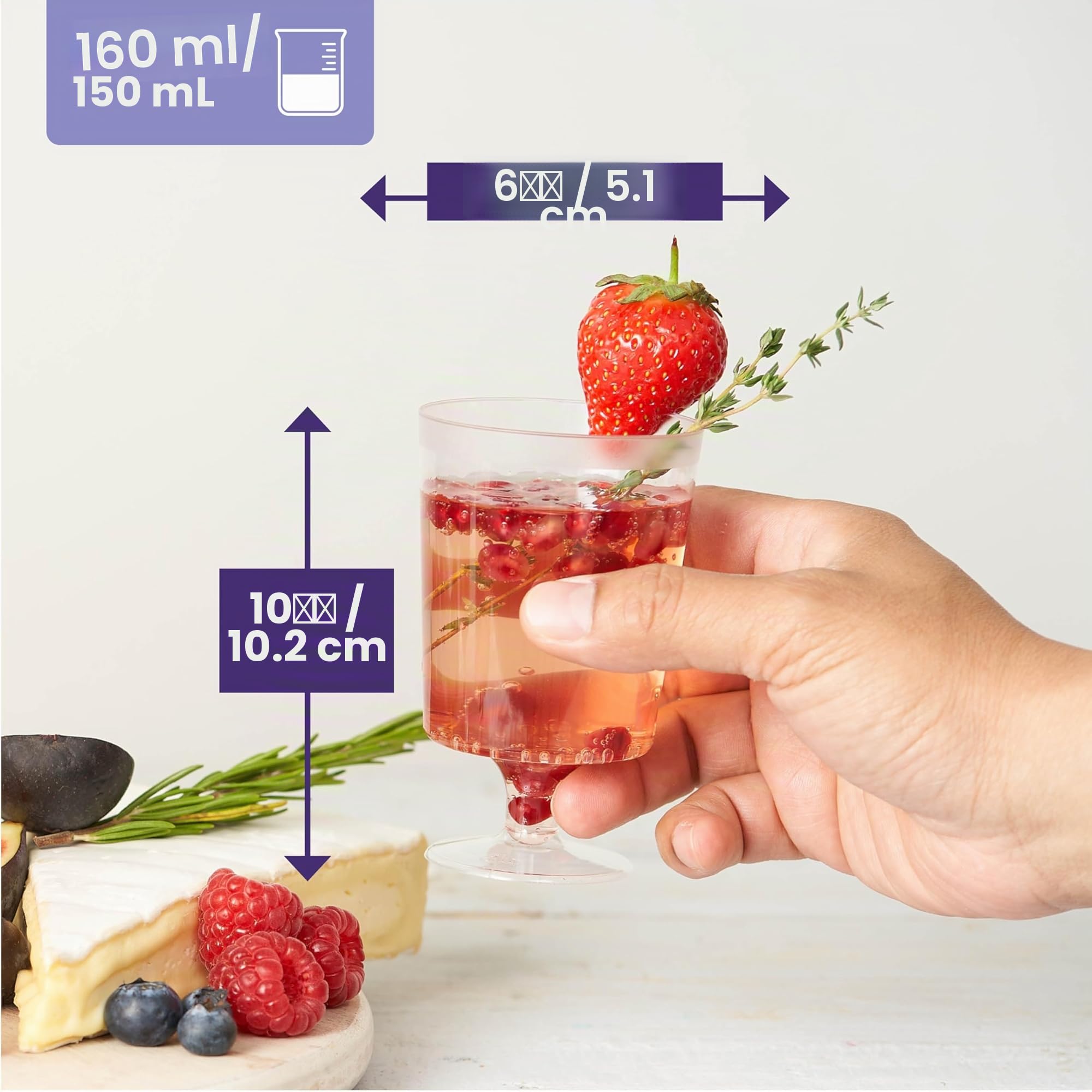 Matana - 50 Eleganti Bicchieri da Vino in Plastica Dura (160ml) - Bicchieri Resistenti e Riutilizzabili per Cocktail, Dessert - Matrimoni, Compleanni, Natale, Feste