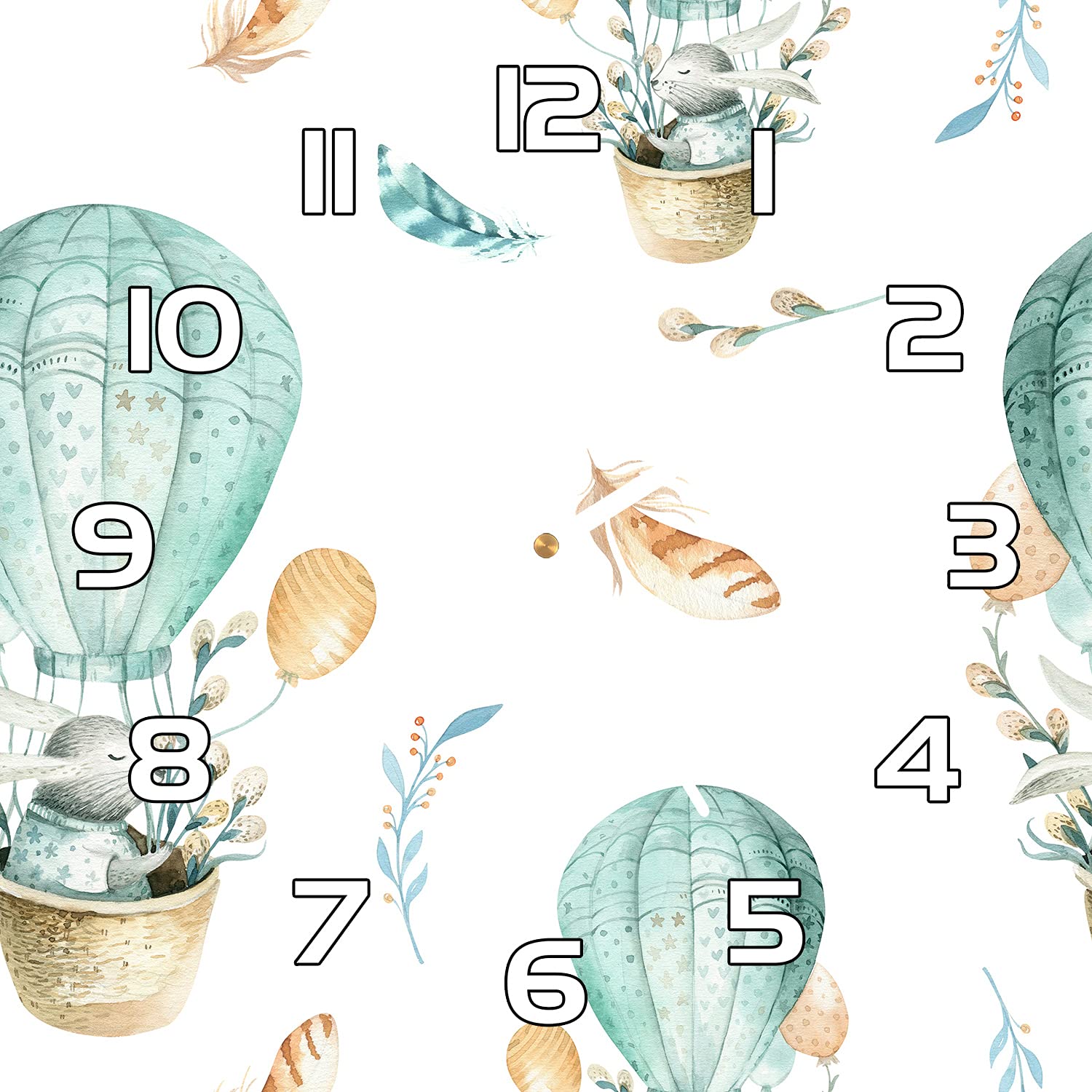 Horloge de cuisine en verre moderne Coloray lapin et plumes pour salon