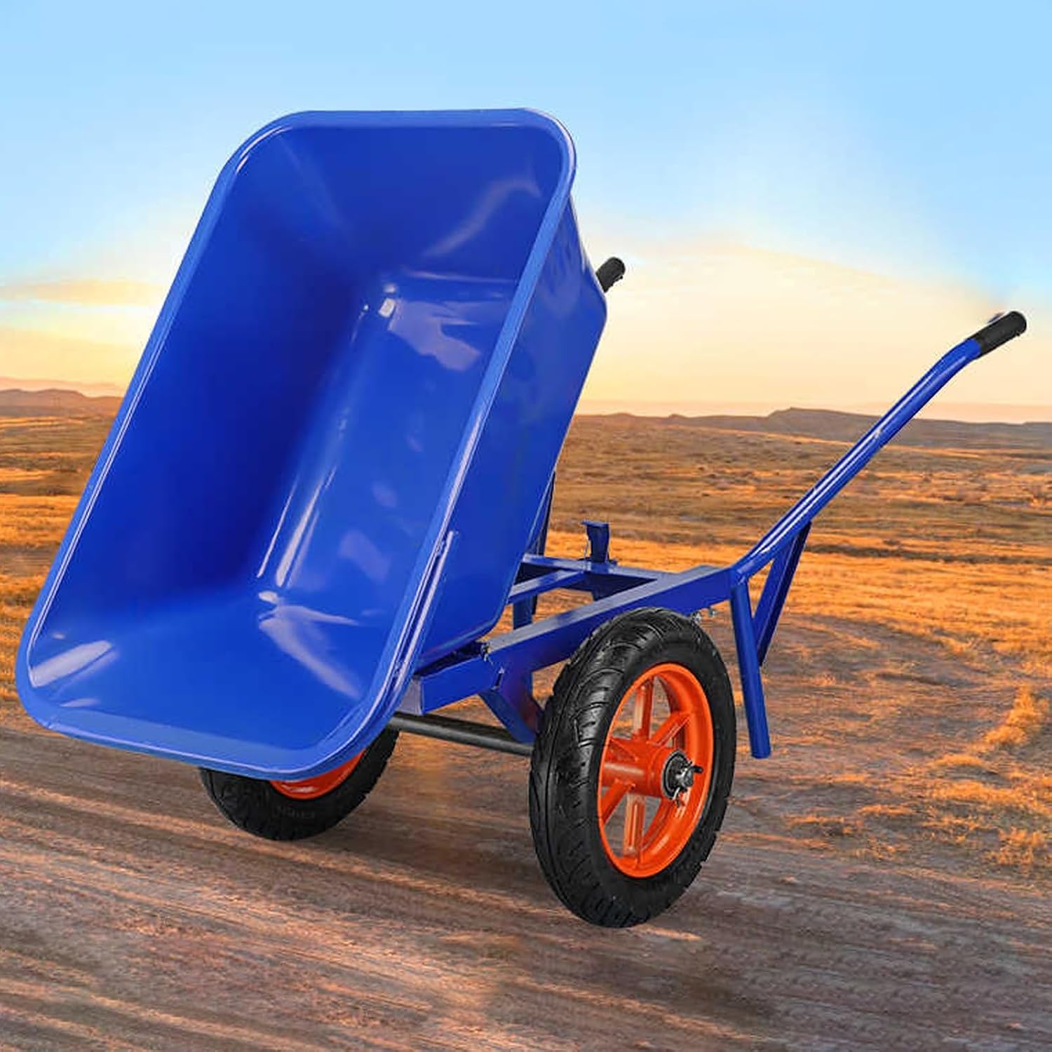 Carretilla de mano con 2 ruedas neumáticas, estructura de acero reforzado para alta estabilidad y carga pesada para transportar tierra, basura y alimento miniatura 1