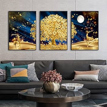 アート　ゴールド　ウォールアート　パネル　絵画 Amazon｜3北欧アートパネルゴールドツリーマネーディアリッチポスター