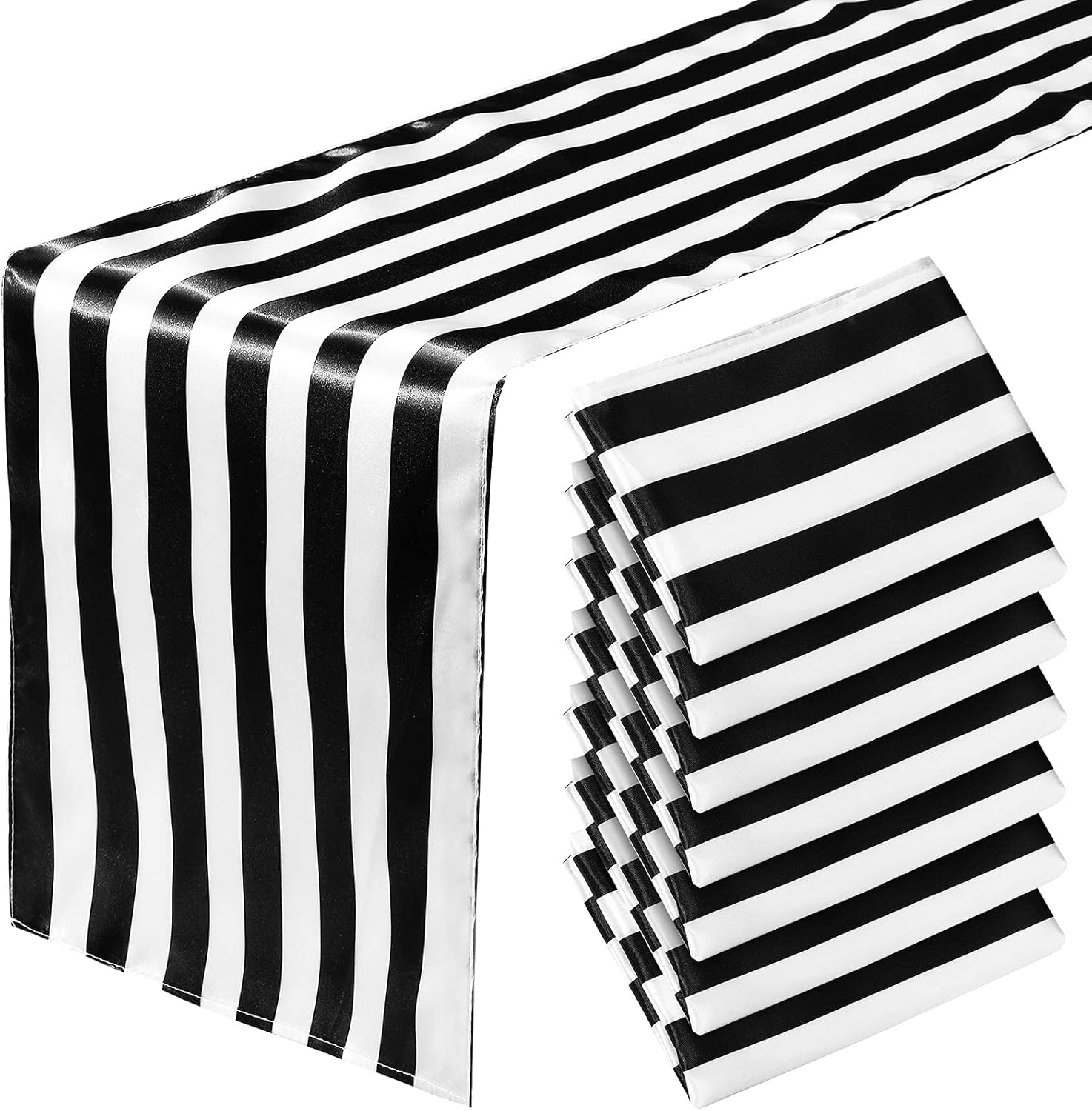 Tatuo 8 Pieces Black and White Striped Table Runner Polyester Table Decor Elegant Classic Machine Washable for Party Wedding Indoor Outdoor Events Family Dinner Banquet (12 x 72 Inch)