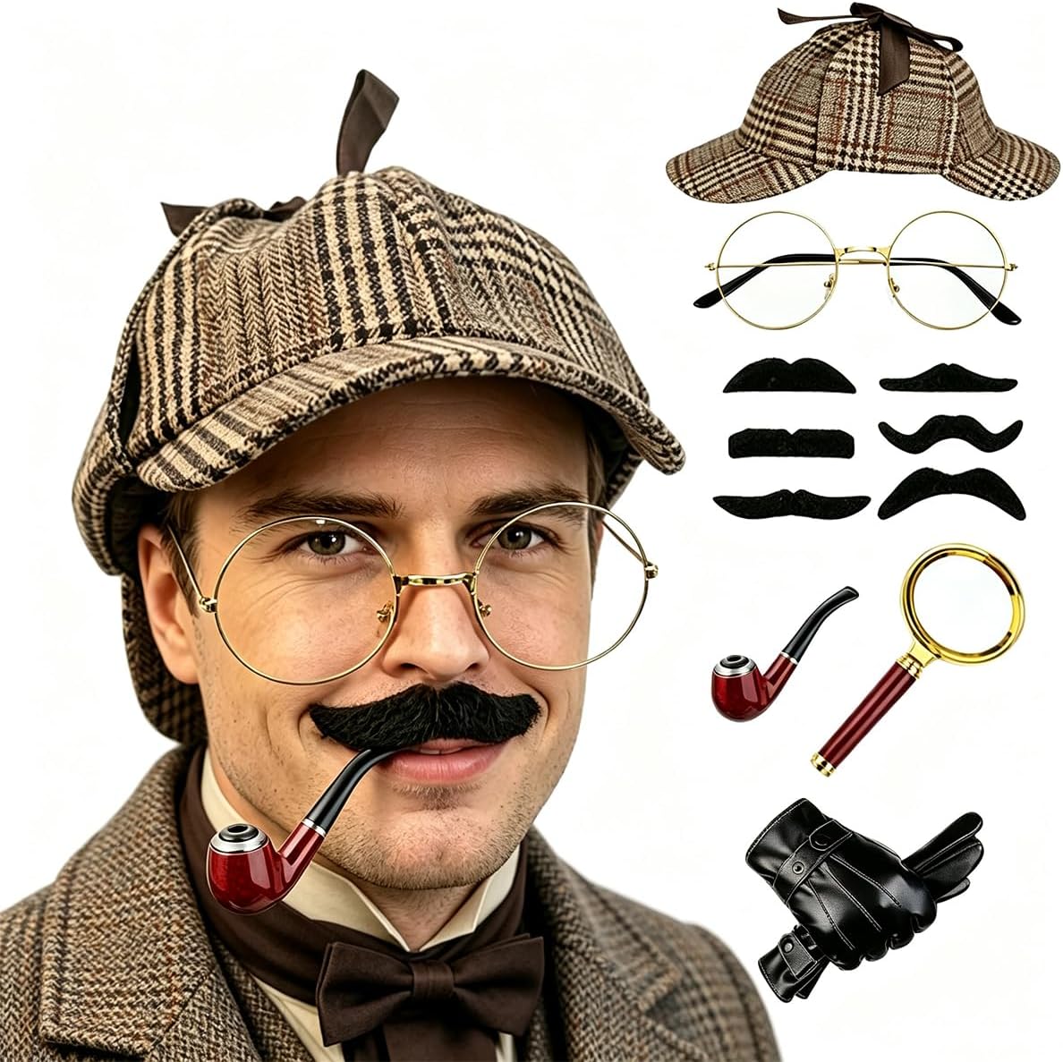 Detective Hat Costume Accessory Set, Spy Dress-Up for Halloween Cosplay