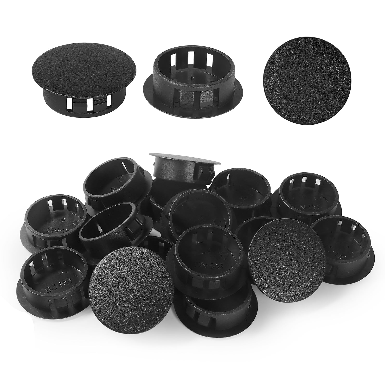 28mm Plastic Hole Plugs - Masendelk Snap-in End Caps - Black - 30pcs