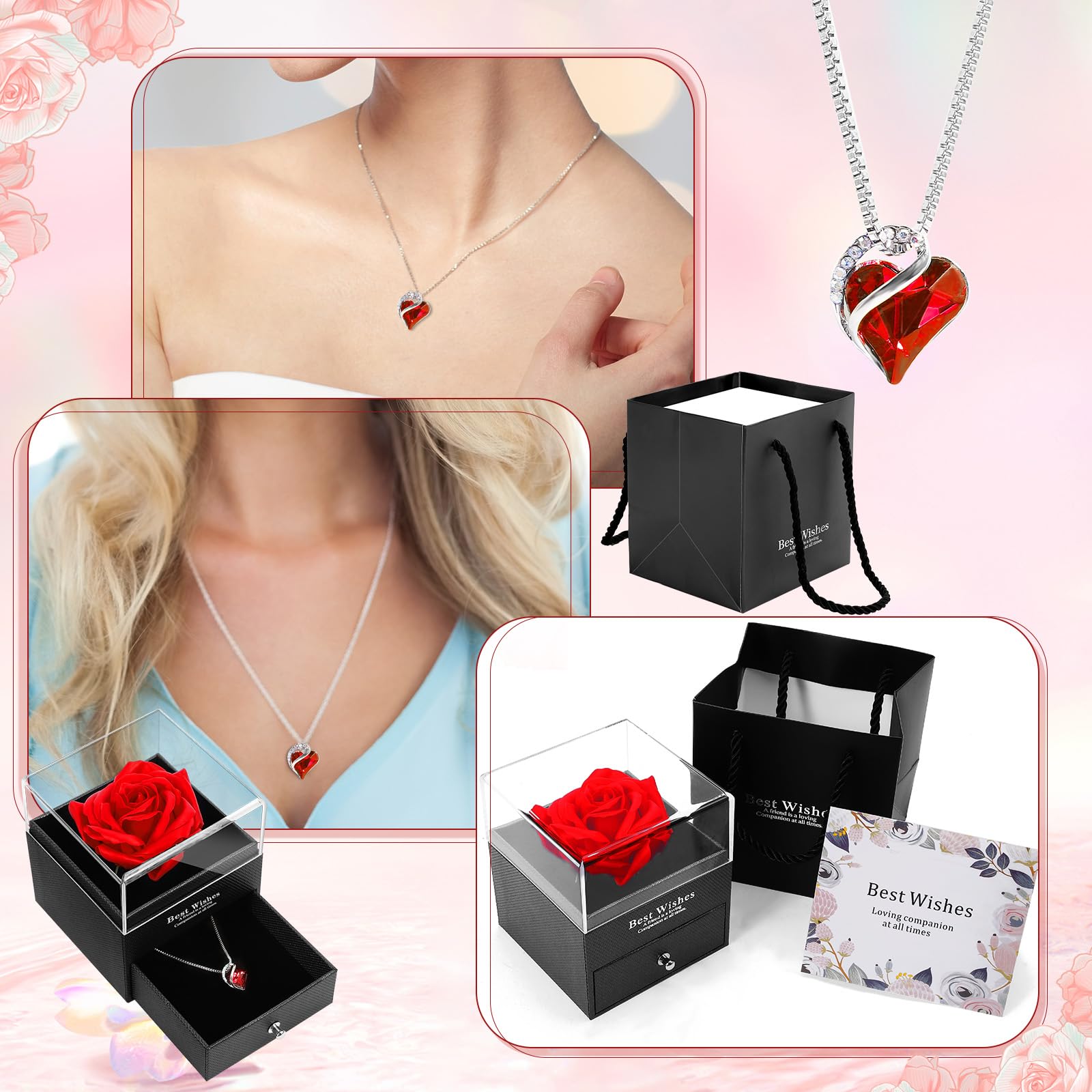 Necklace Eternal Rose Flower Gift Box Valentine's Day Double