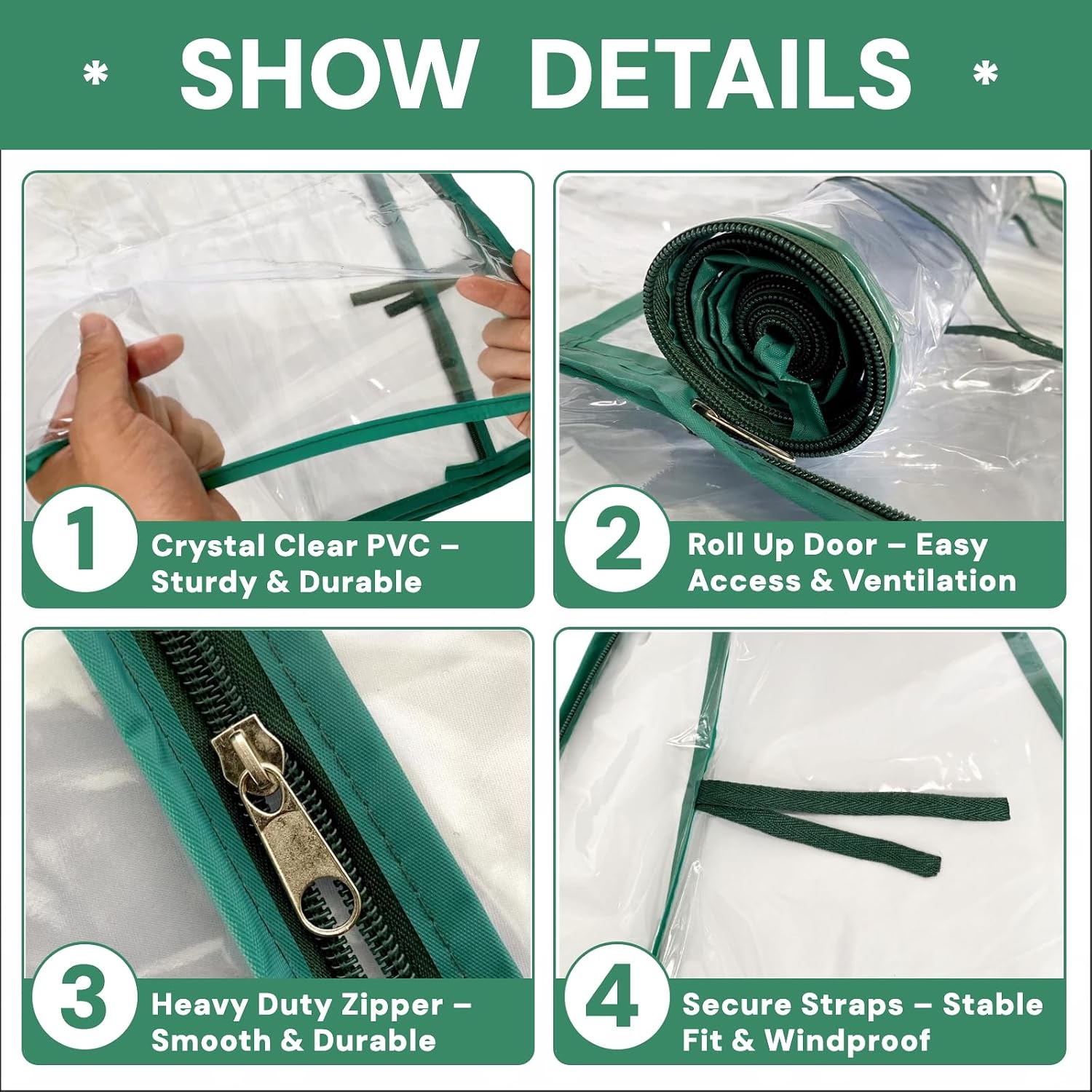 4 Tier PVC Greenhouse Replacement Cover, 27 x 19 x 62 inch Clear PVC Greenhouse Cover with Roll-Up Zipper Door