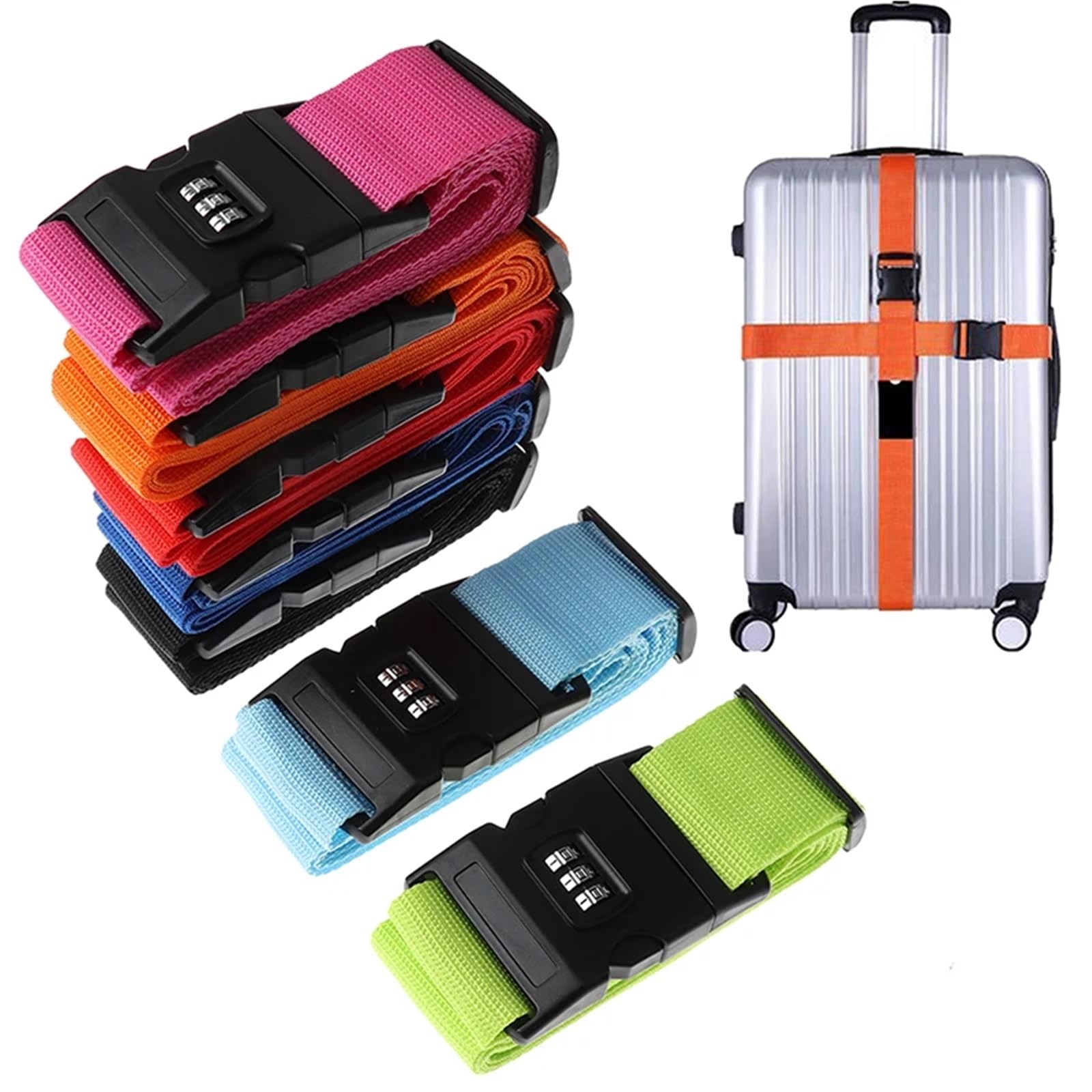 4 Stück Reisegepäck Koffer Secure Lock Nylon Packgurt Gürtel Für Koffer(Pink)