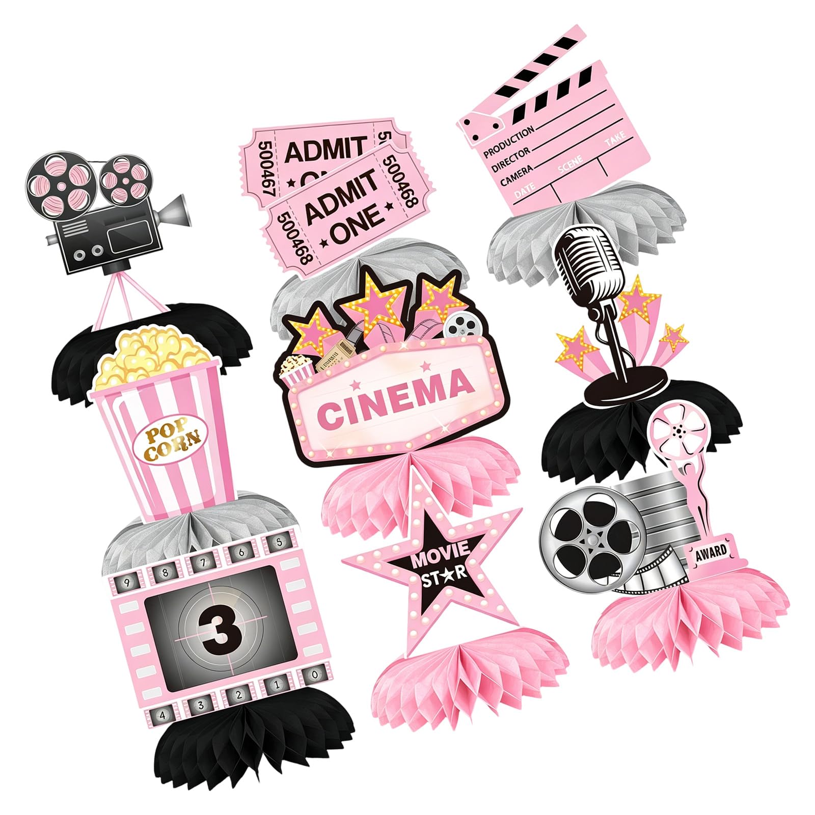 Elnwnnkc Movie Party Centerpieces 9 Piece Honeycomb Table Decorations Cardstock Theme Centerpiece Set for Birthday Tables Birthday Supplies Buffet Theme Table Layout Station Decor