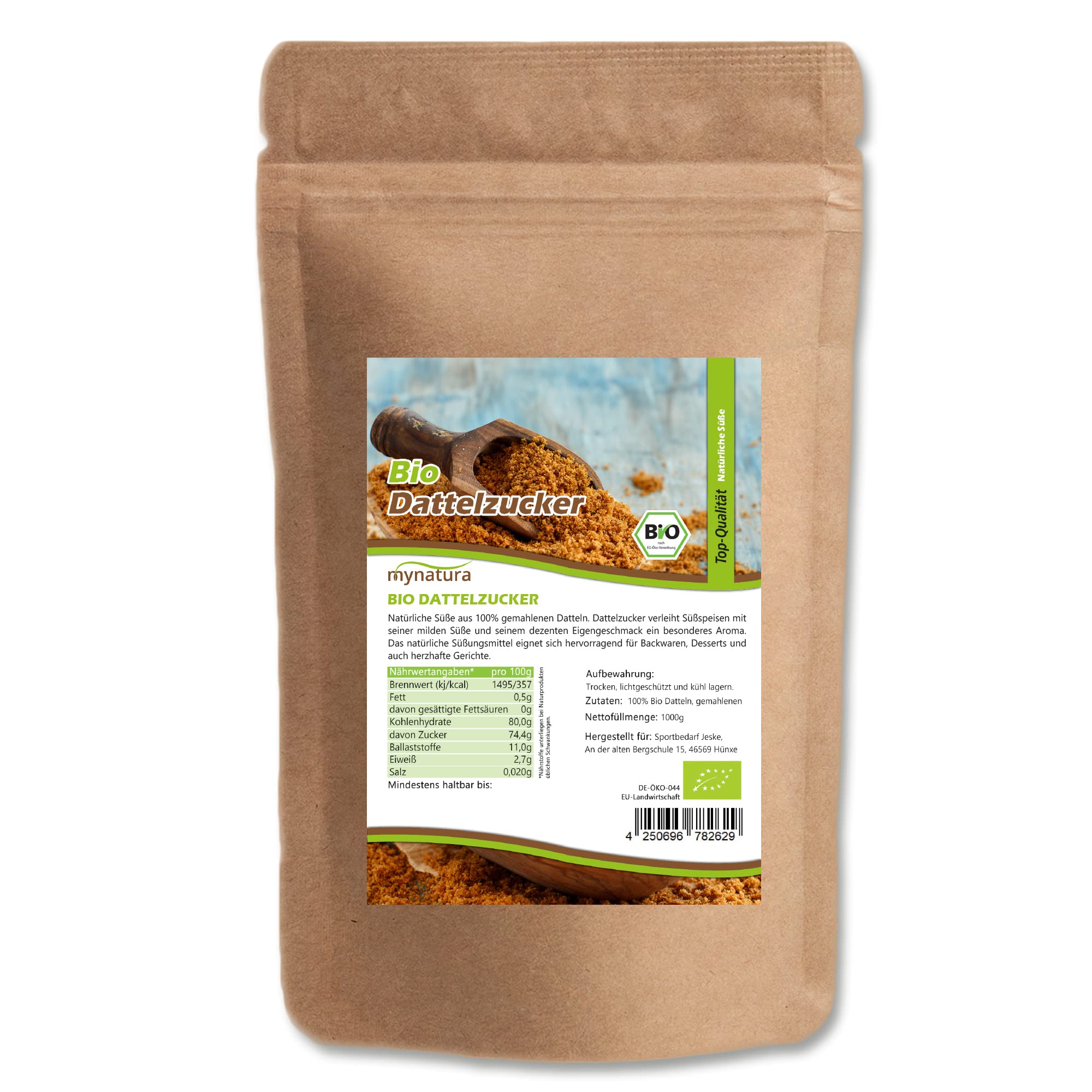 Mynatura Bio Dattelzucker I Pflanzlicher Zucker I 100% aus Datteln I Zuckeralternative I Aromatisch I Orientalische Süße I Naturprodukt I Ohne Zusätze I Im Beutel (1000g)