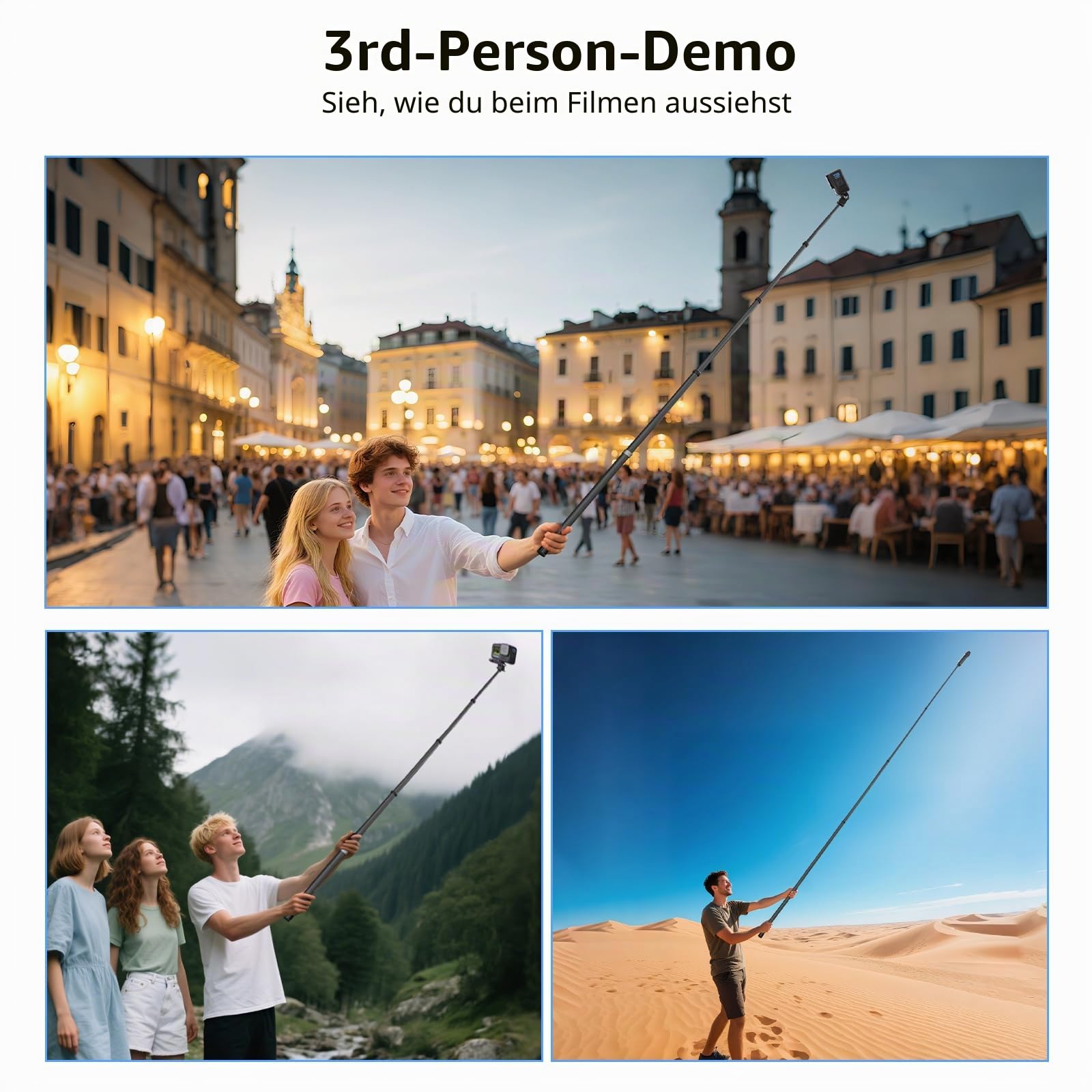 BRDRC 3m Selfie Stick Kohlefaser Selfiestange Unsichtbar Ultralang für Insta360 ONE X5, X4, X3, X2, RS - Kompatibel mit DJI OSMO Action - inkl. Go Pro Adapter & Aufbewahrungstasche