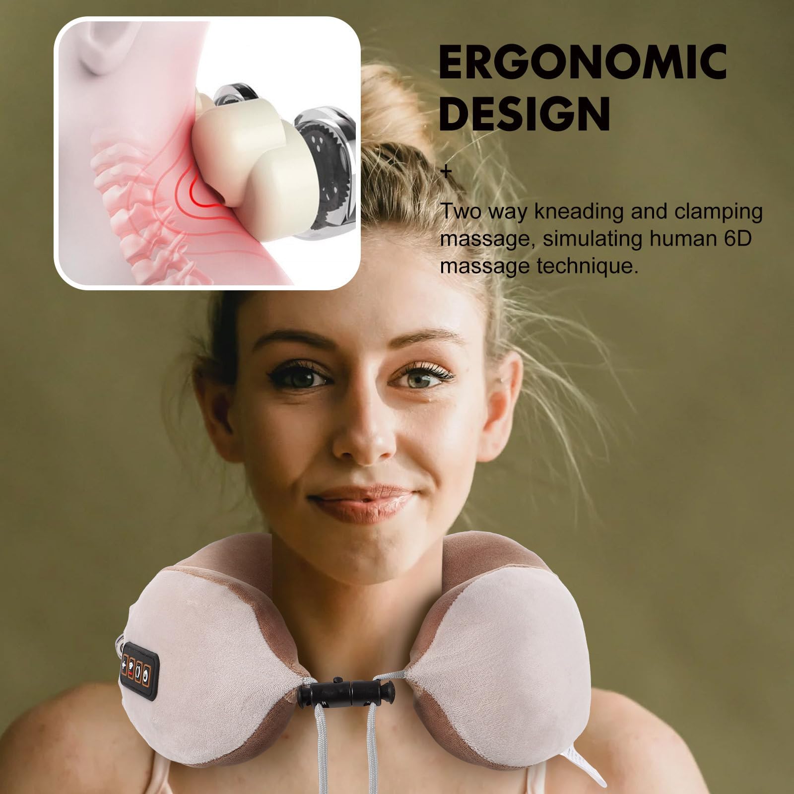 Nackenmassagegerät mit Heizung und Vibration, Ergonomisches Massagekissen