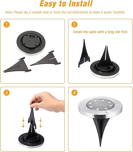 Miniatura 6 de ODEETRONIC Luces solares de tierra para exteriores, 12 piezas de 8 luces LED solares de camino, luces solares impermeables, luces solares planas de