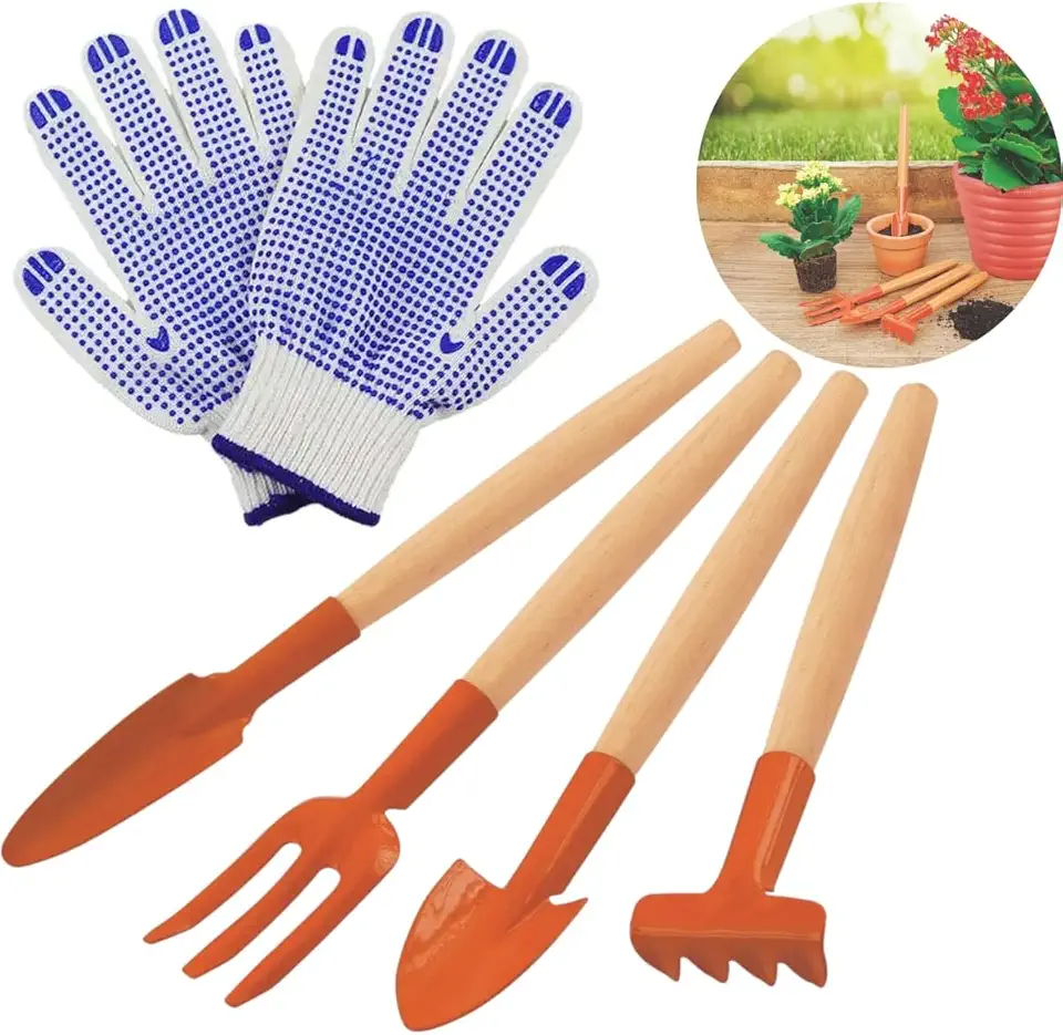 Kit Conjunto Mini Para Jardinagem 4 Peças Cabo Madeira + Luva Pigmentada | Tramontina