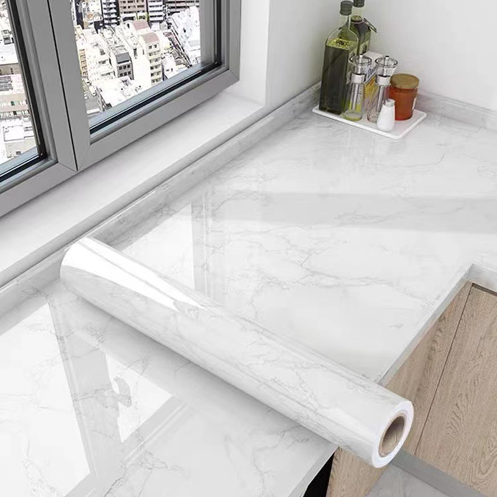 Zeihyeurus Marble Sticky Back Plastic,Wallpaper Kitchen Worktop Covering,Marble Vinyl Wrap For Kitchen Worktop,Self Adhesive Wall Tiles,Oil Proof,For Counter Top Covers Table Desk Bathroom