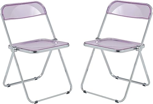 LeisureMod Lawrence - Silla plegable de acrílico transparente moderna con marco de metal, juego de 2 (magenta)